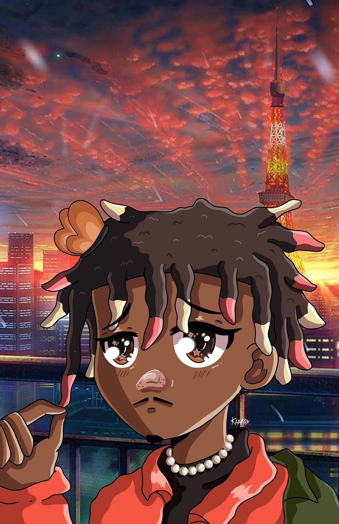 Juice Wrld 动漫风格夕阳天空 壁纸