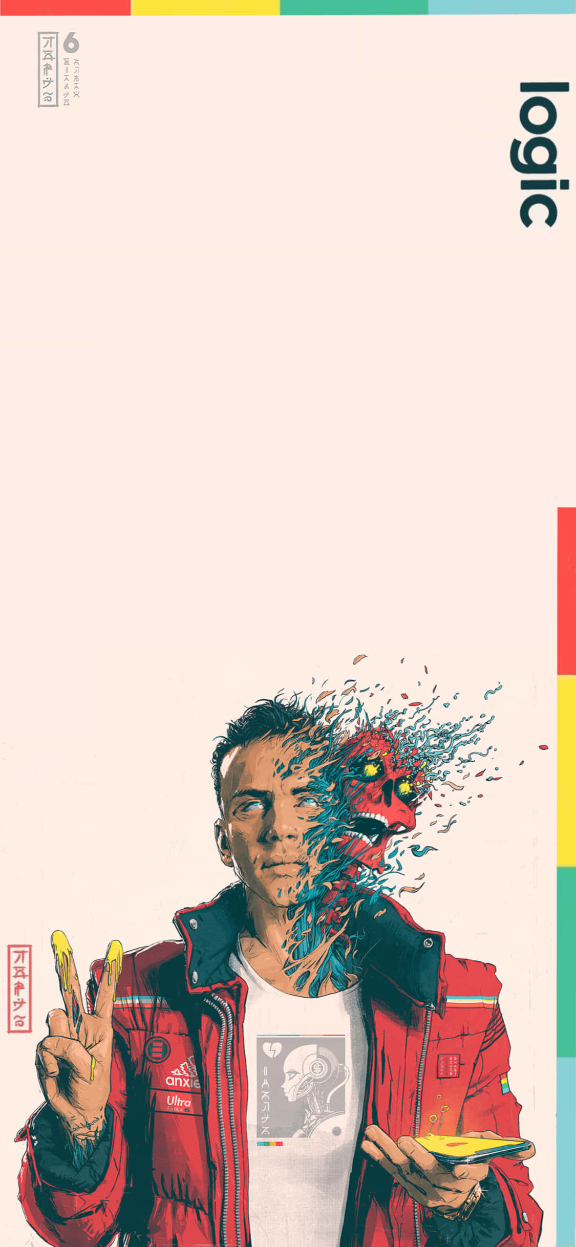 logic - 穿红色夹克的男人举着和平手势 壁纸