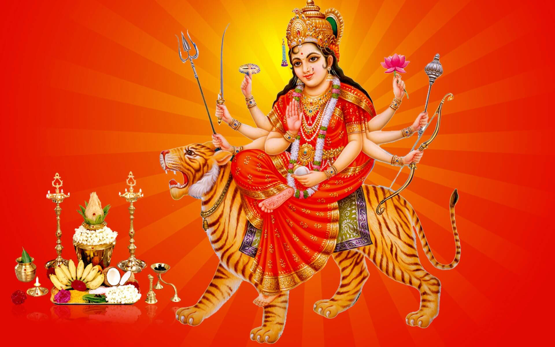 Maa Sherawali 神祇橙色光芒效果 壁纸