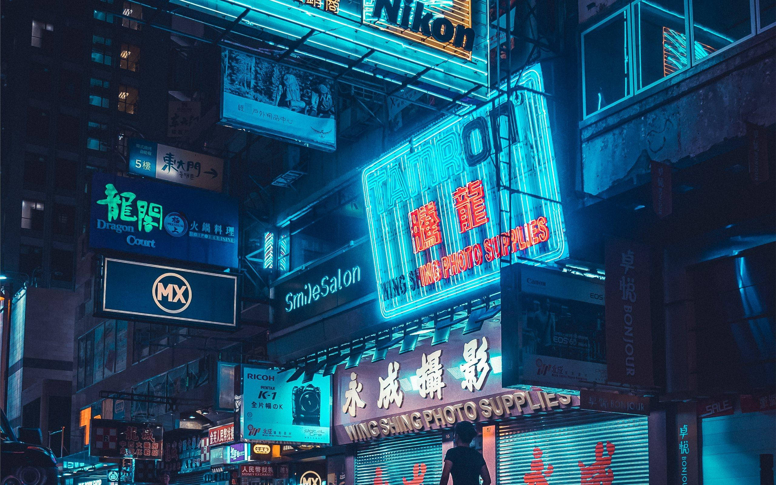 唯美MacBook霓虹蓝光 壁纸