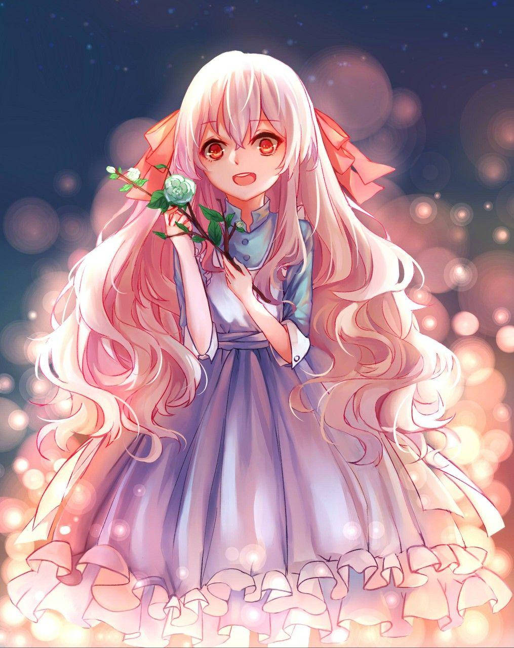 可爱动漫角色 Marry Kozakura 手持蓝玫瑰 壁纸