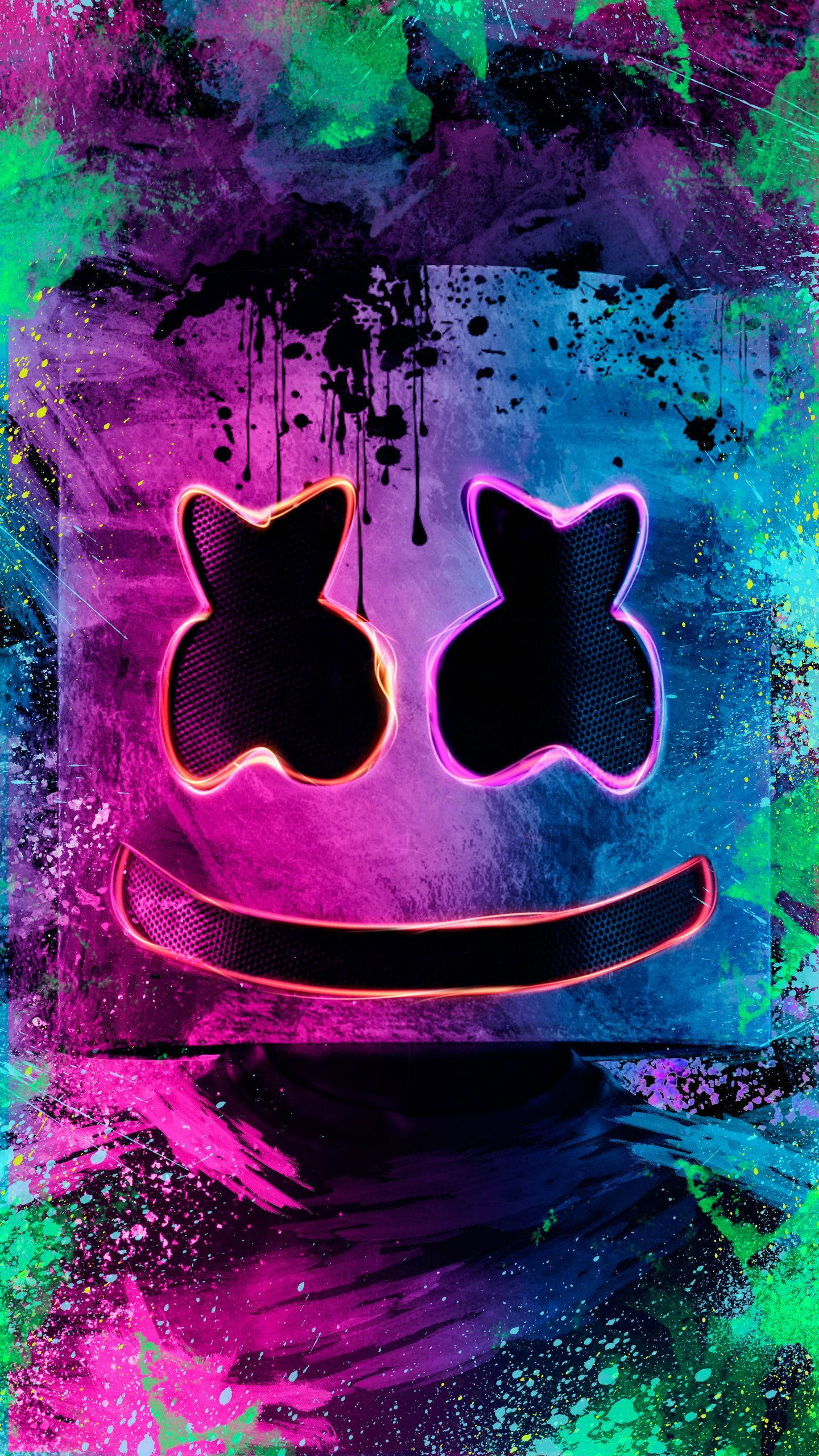 紫色绿色背景Marshmello高清iPhone壁纸 壁纸