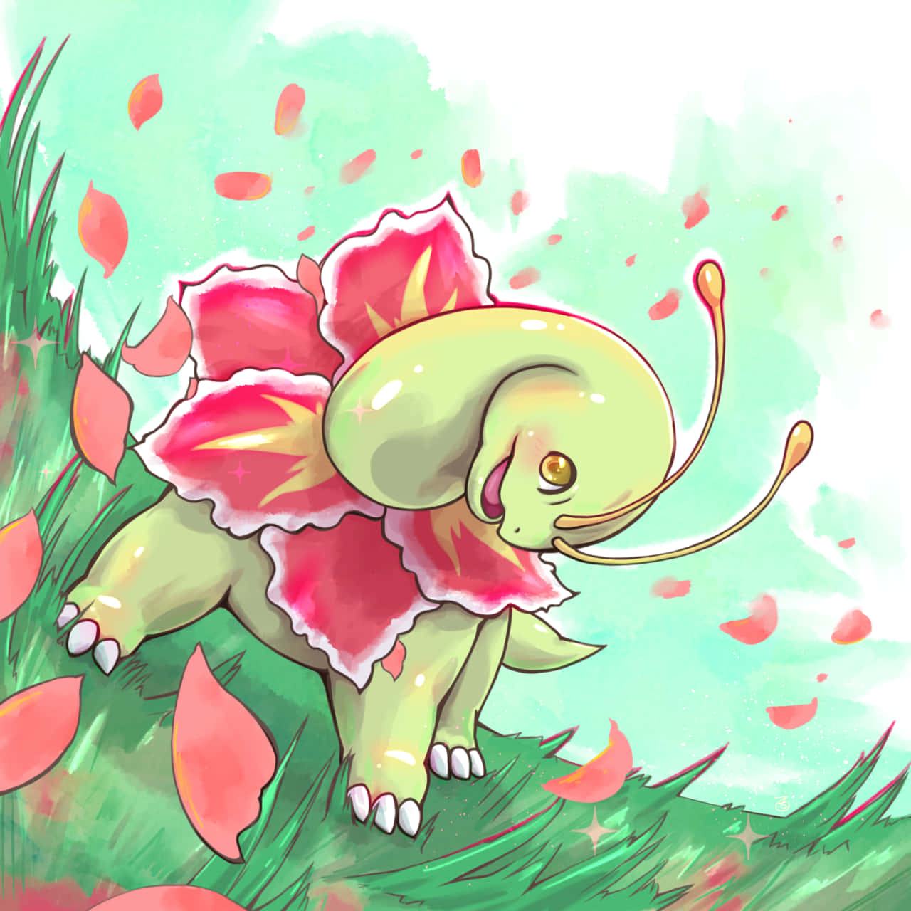 Meganium 宝可梦 起风日插画 壁纸