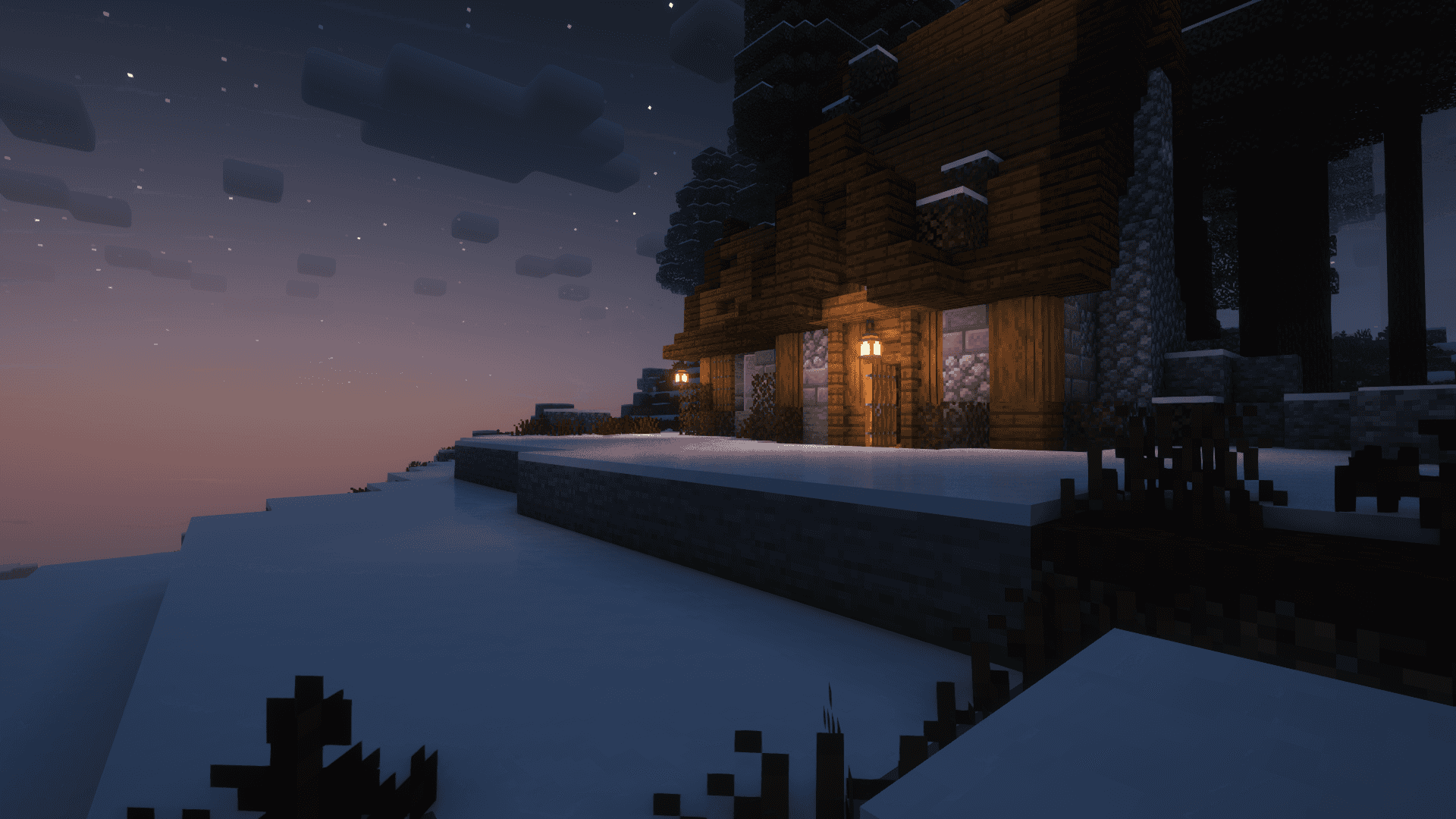 雪覆盖的Minecraft小屋 壁纸