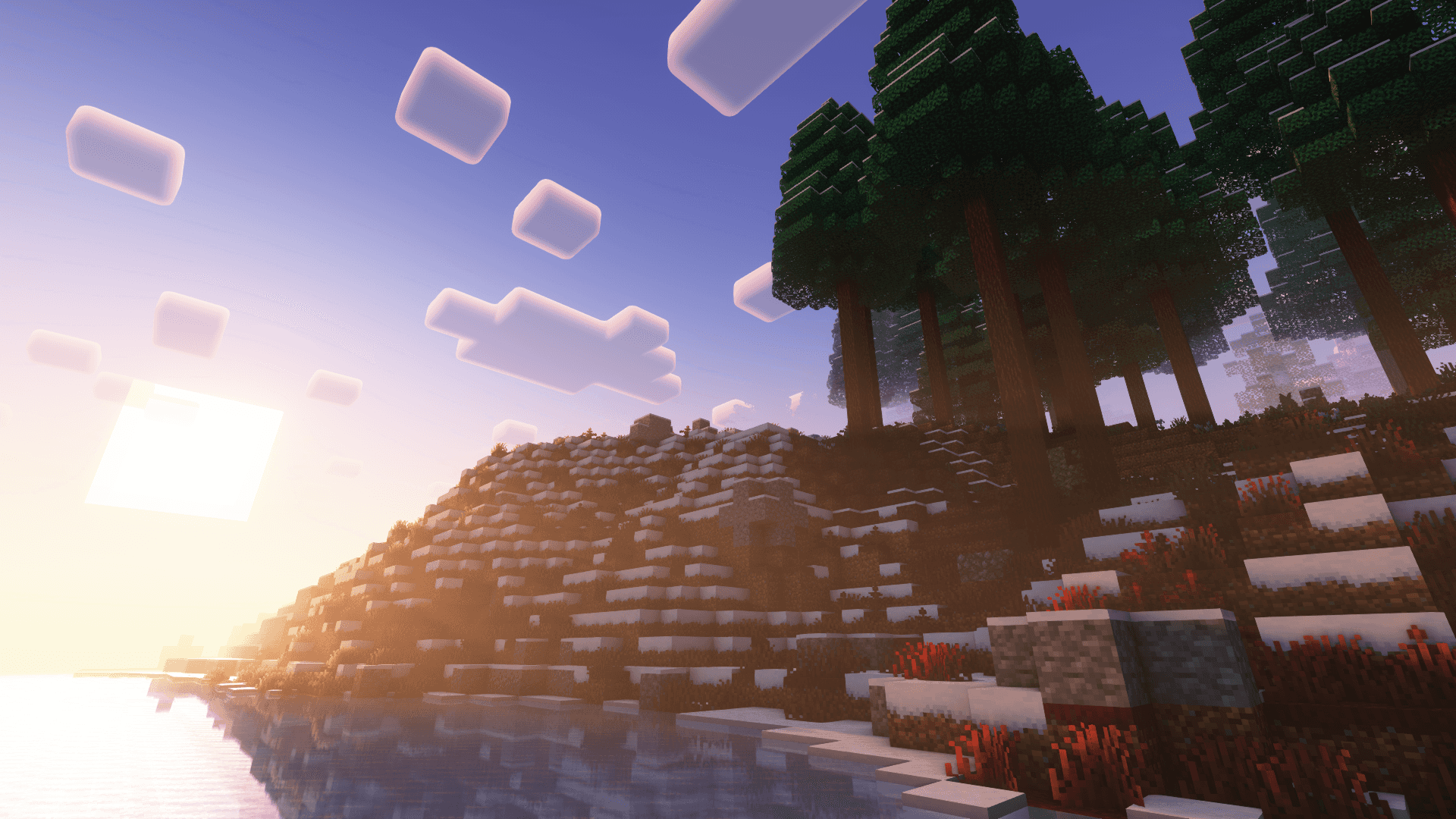 Minecraft 冬日日落旁的树林 壁纸