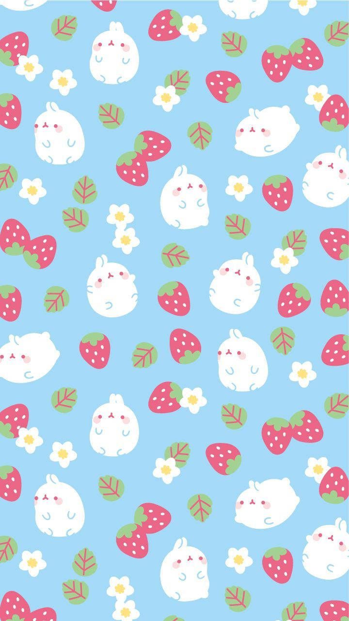 Molang 以可爱风格享用巨型草莓 壁纸