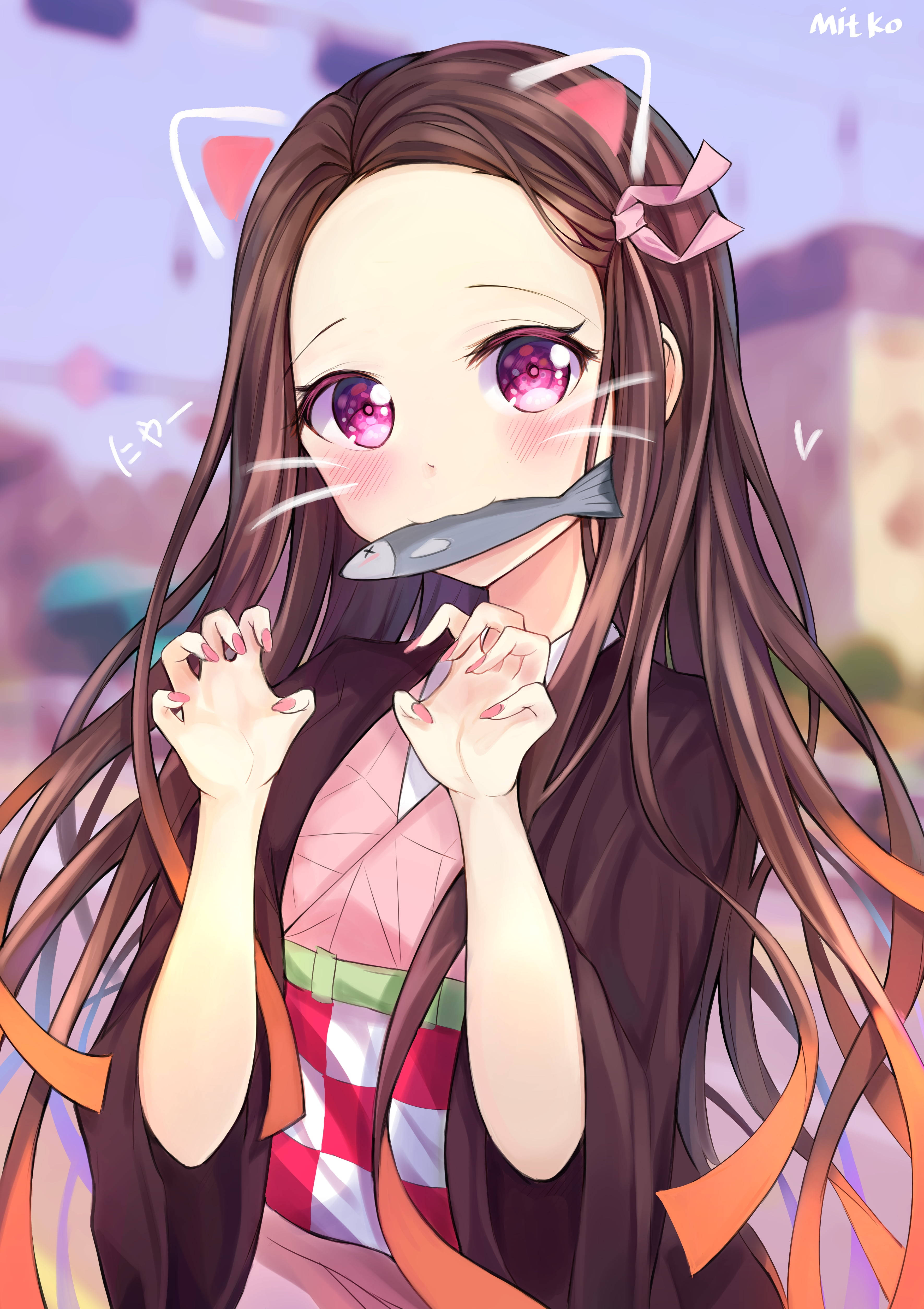 Nezuko Kamado 可爱动漫女孩 iPhone 壁纸