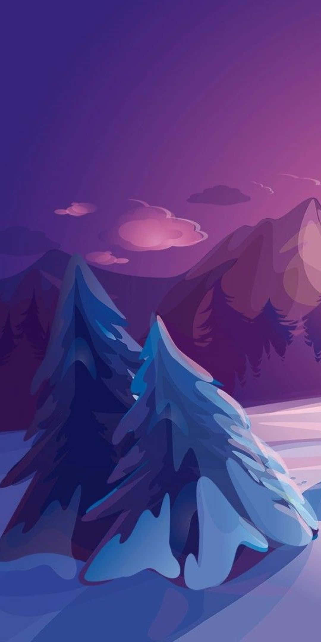 Pixel 3 冬季背景 雪树手绘 壁纸