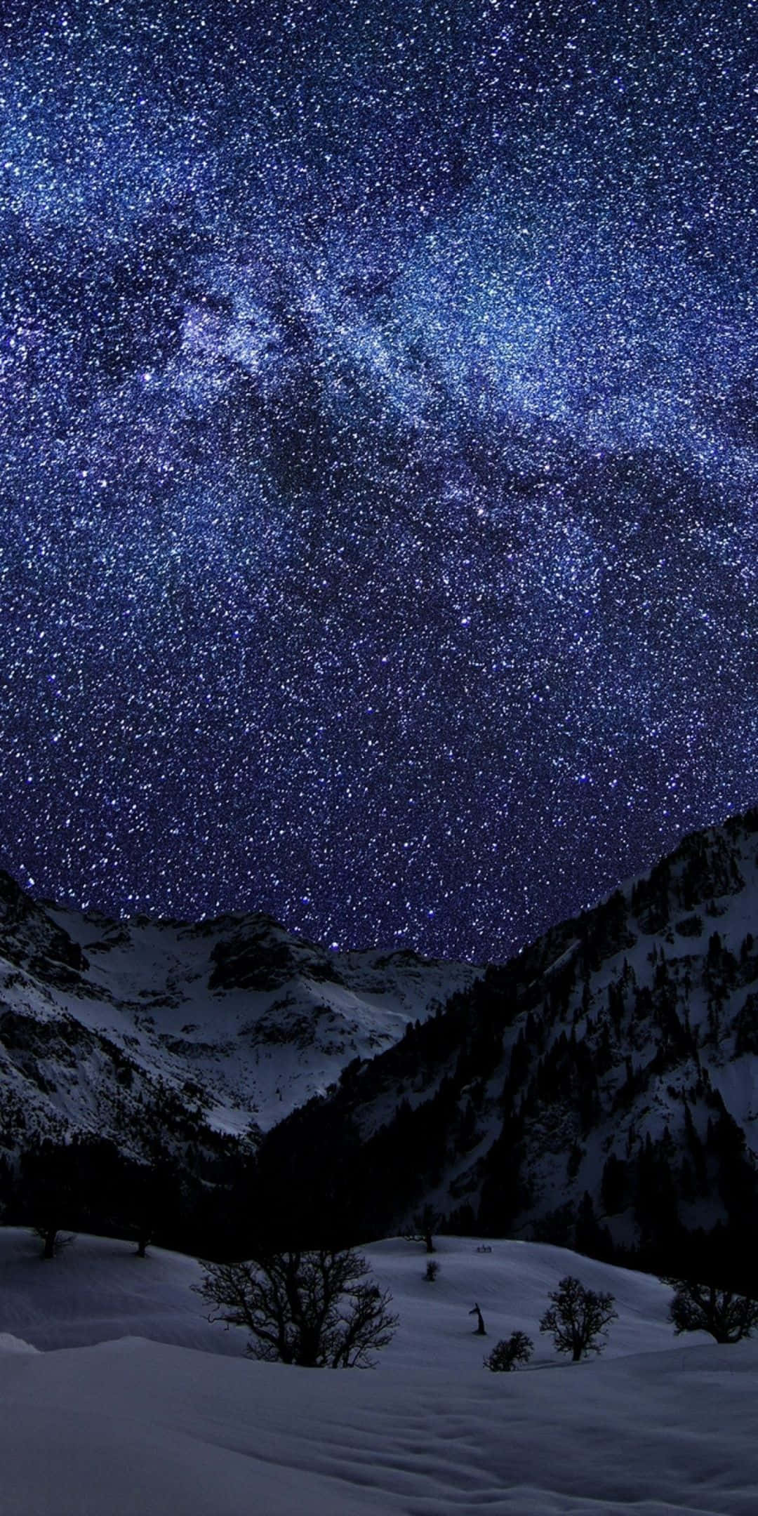 Pixel 3 冬季背景山脉与星空 壁纸