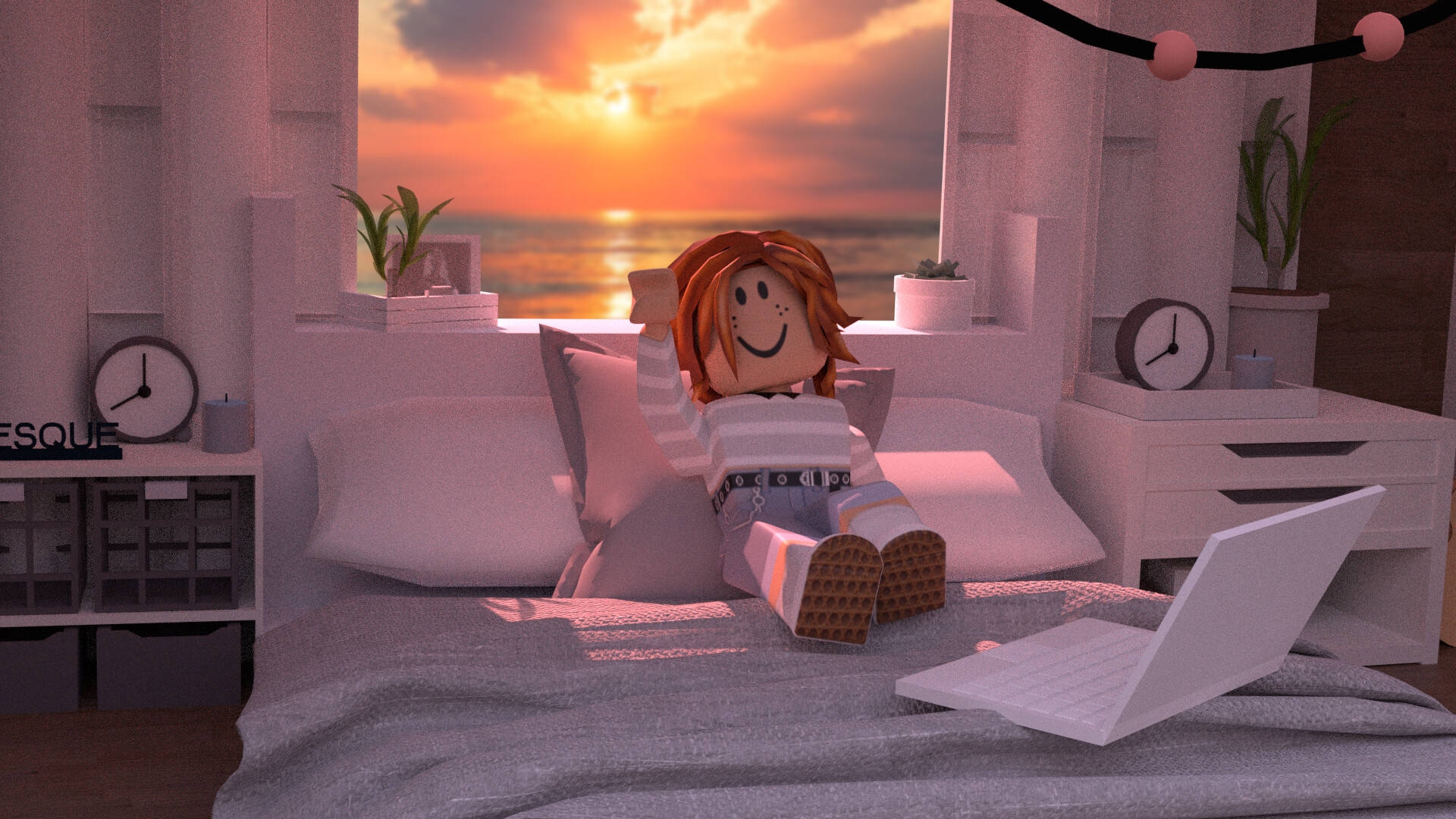 唯美Roblox女孩白色卧室 壁纸