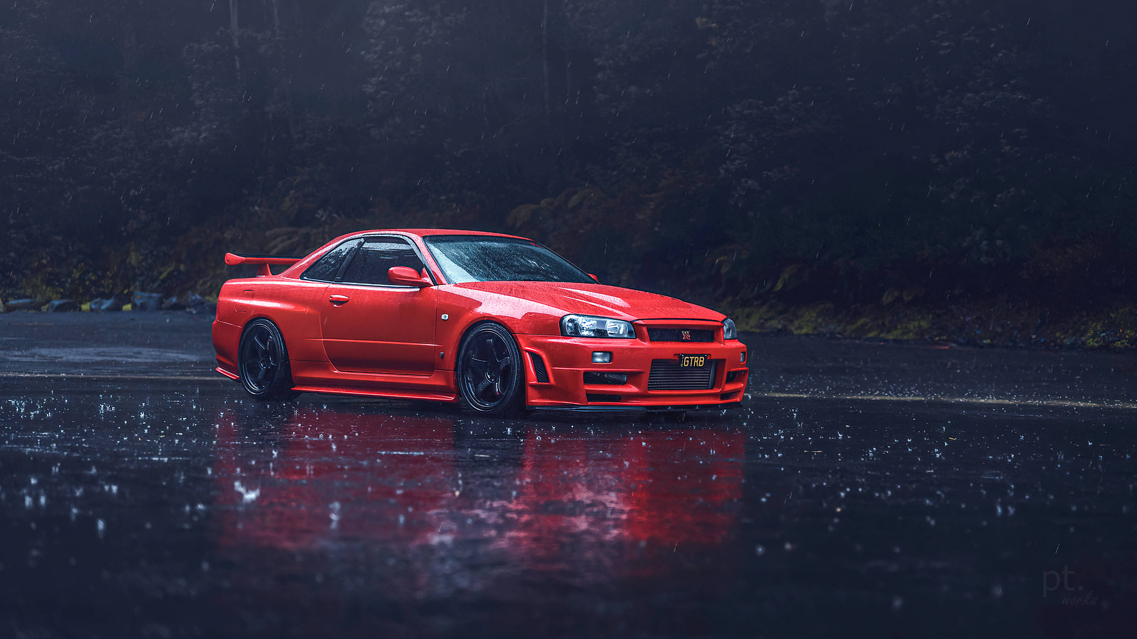 日产Skyline GTR R34雨景 壁纸