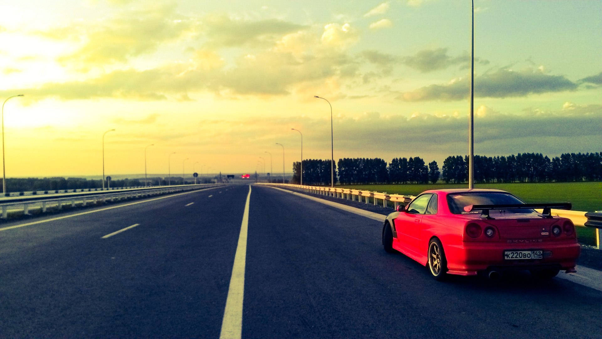 日产Skyline GTR R34夕阳公路 壁纸