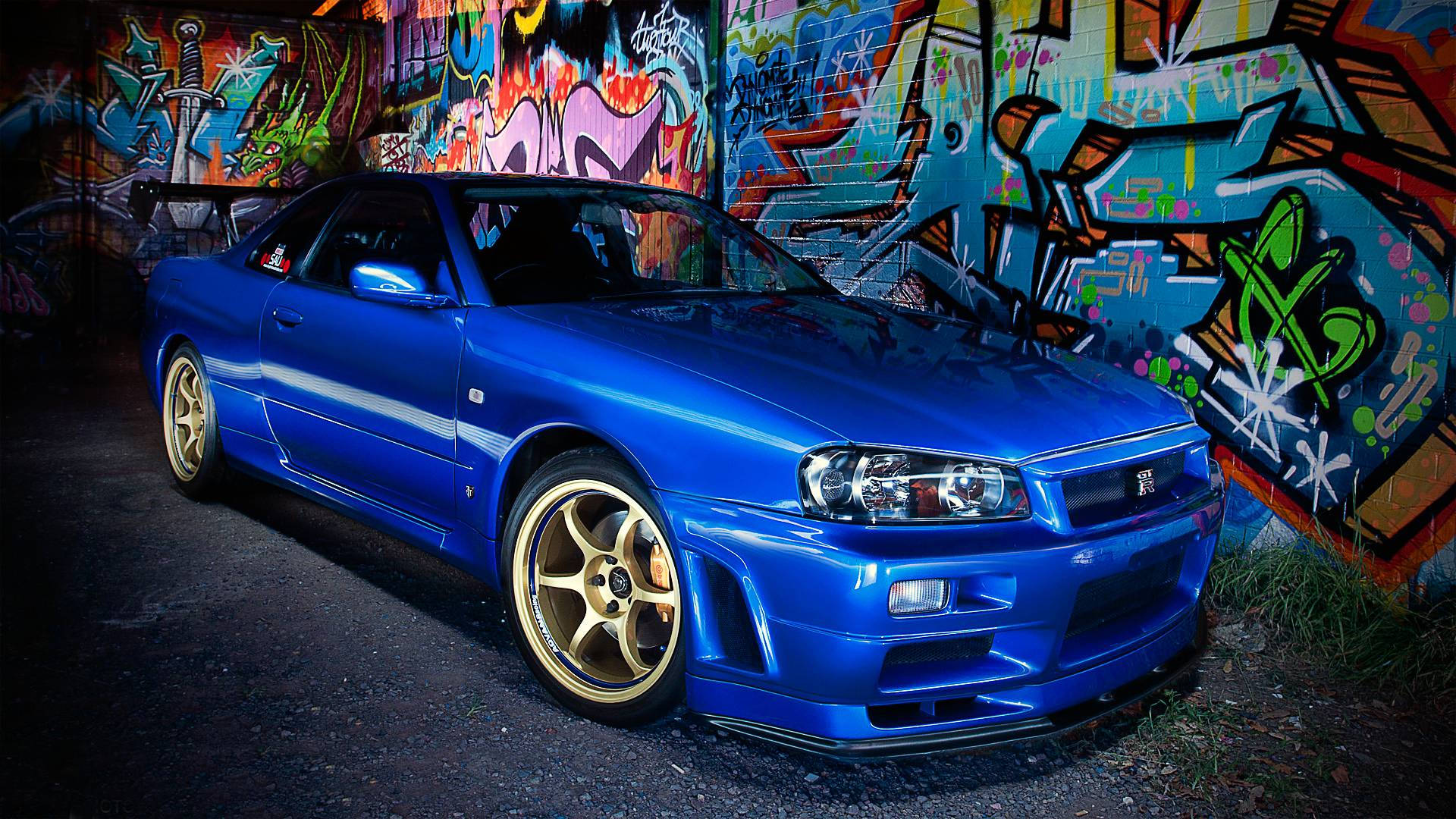 日产Skyline GTR R34 涂鸦旁 壁纸