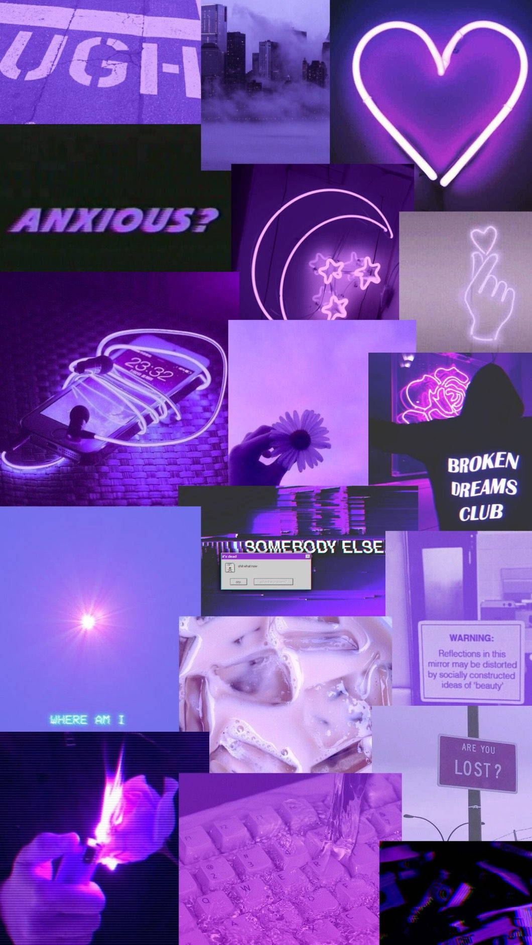 霓虹爱心淡紫Tumblr拼贴 壁纸