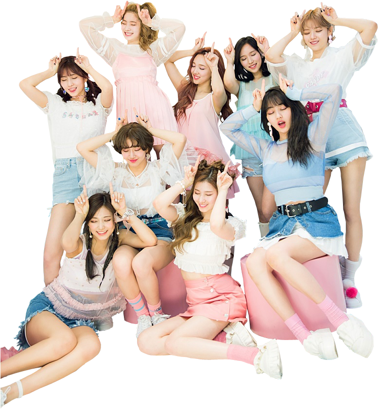 Twice Kpop组合俏皮穿搭合影 壁纸