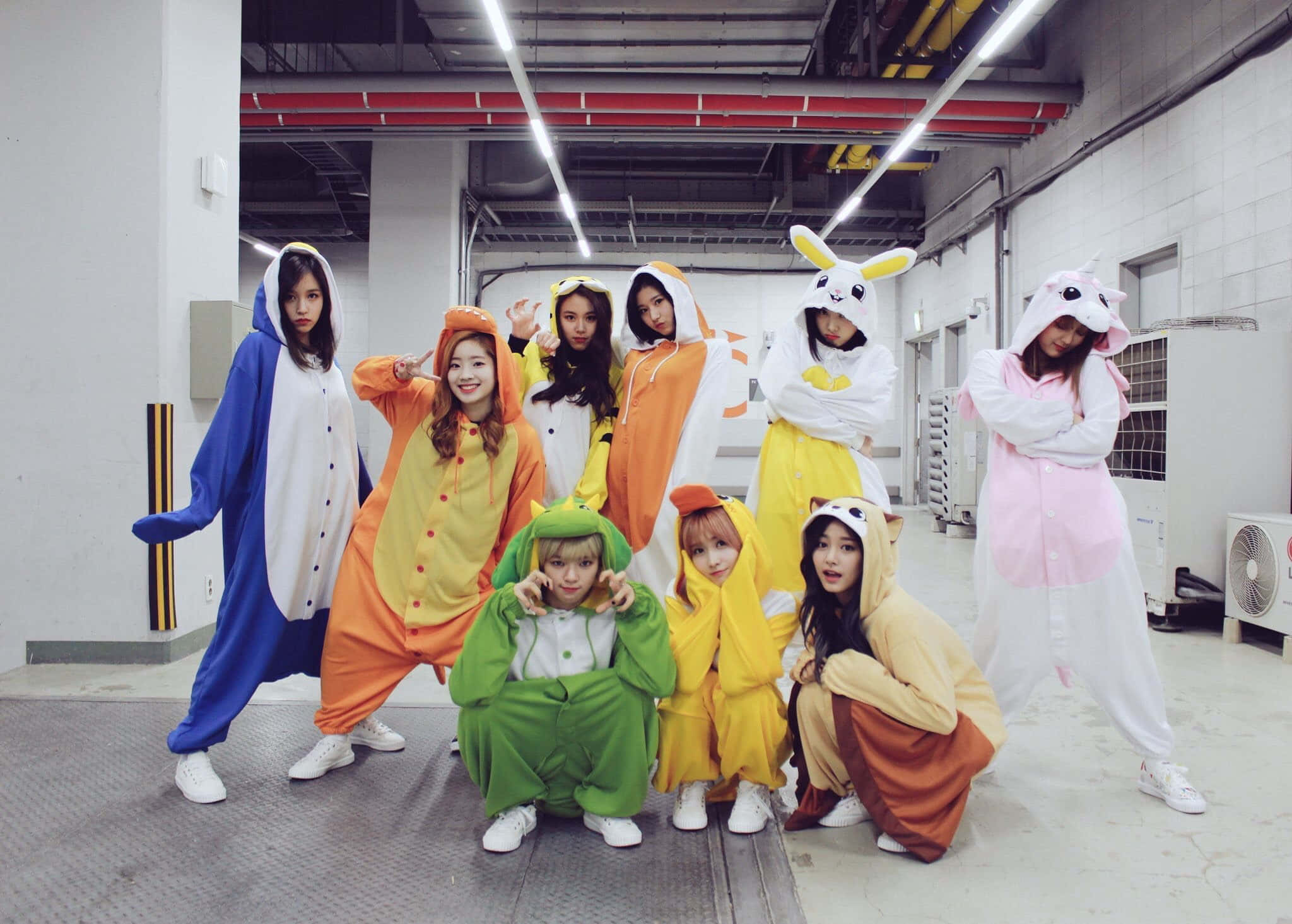 Twice 成员身着休闲服装的合影 壁纸