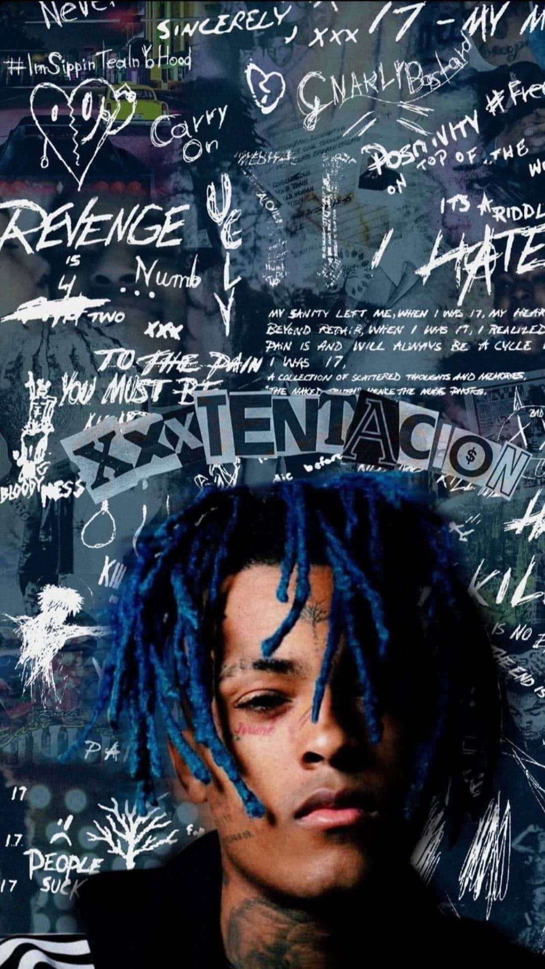 Xxxtentacion 蓝发涂鸦头像 壁纸