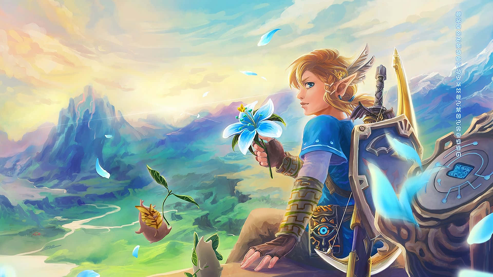 Zelda BOTW 粉丝画作 Link手持花朵 壁纸