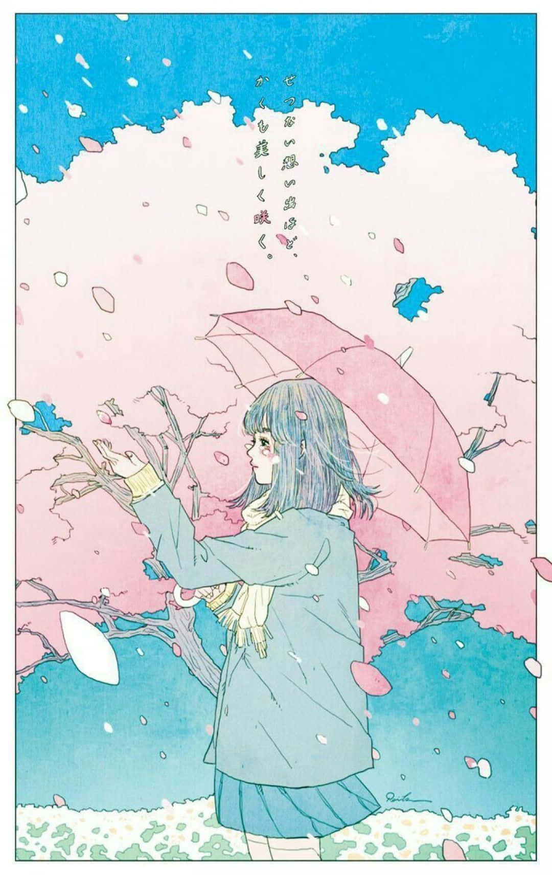 一个女孩在空中举着一把伞 壁纸