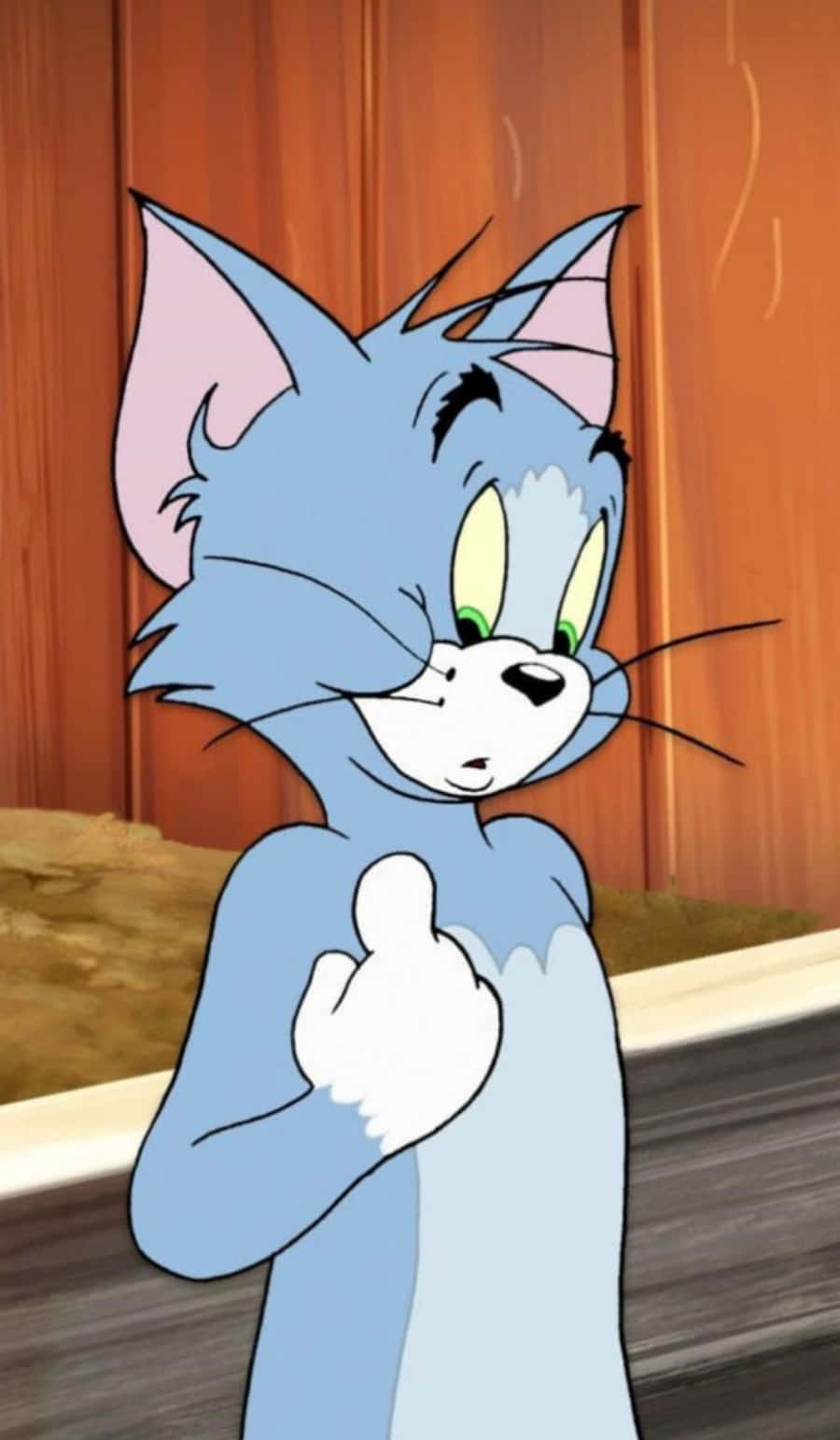 一只卡通猫站在门旁边 壁纸