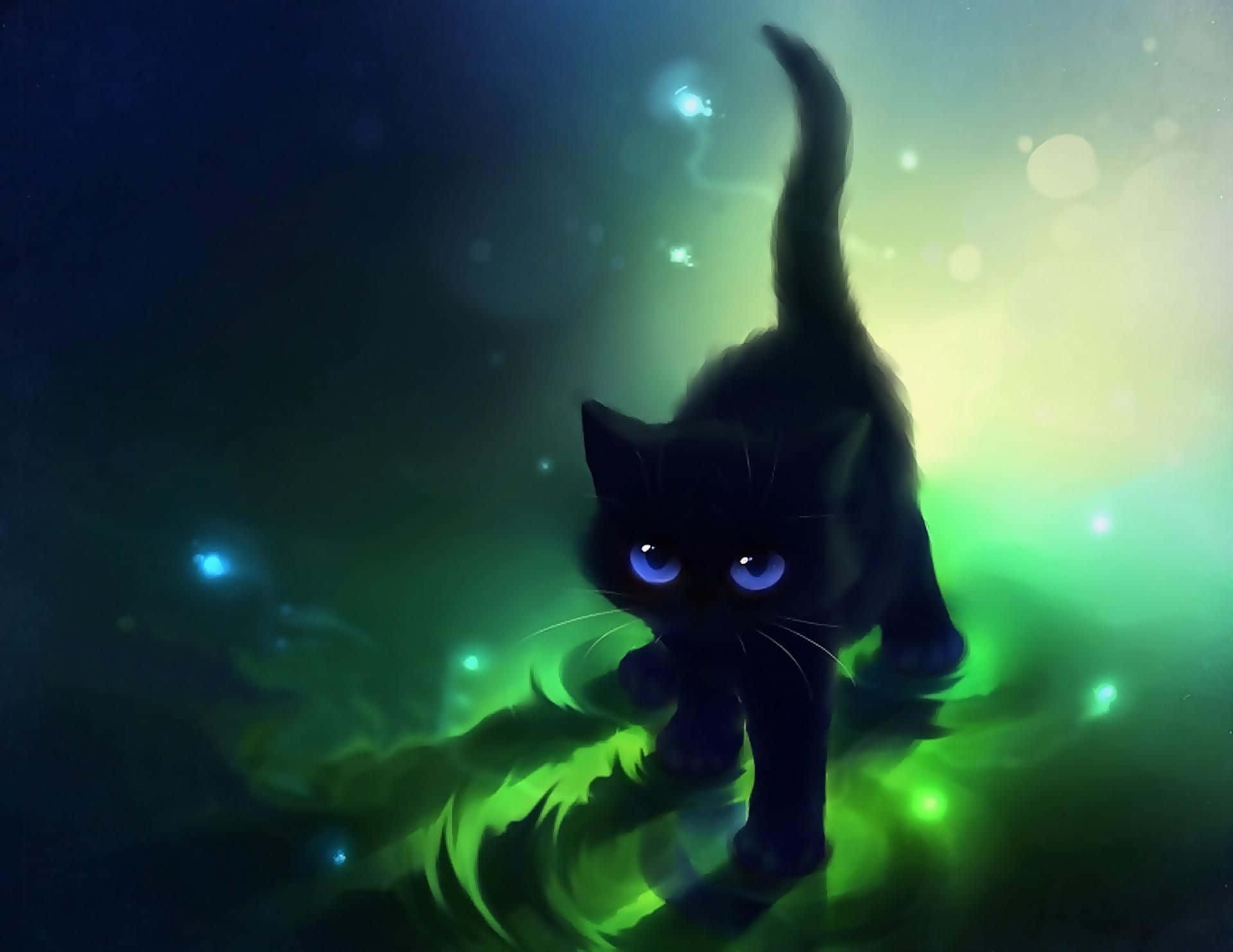 一只好奇的动漫猫跃向空中 壁纸