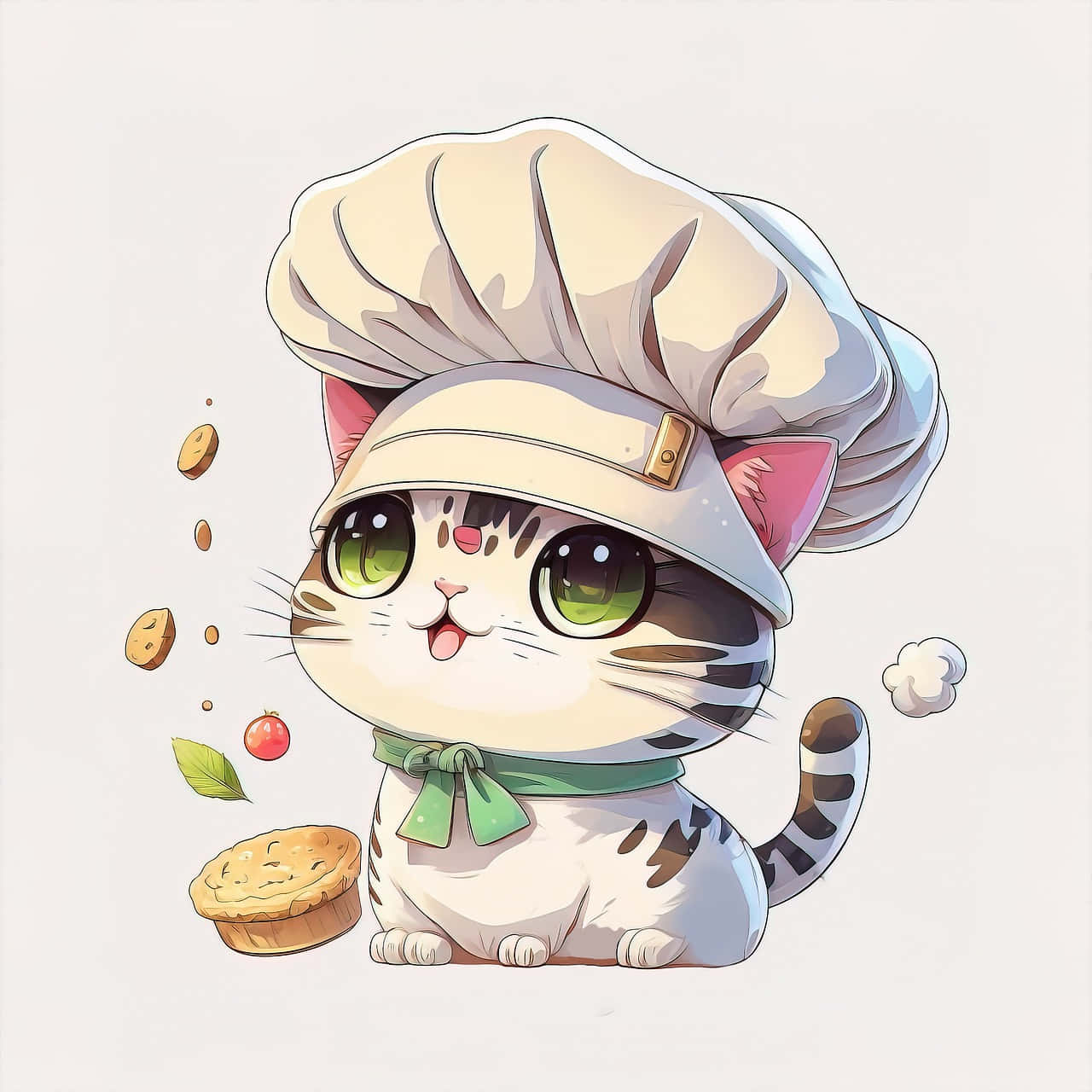 一只戴着厨师帽的猫拿着饼干 壁纸