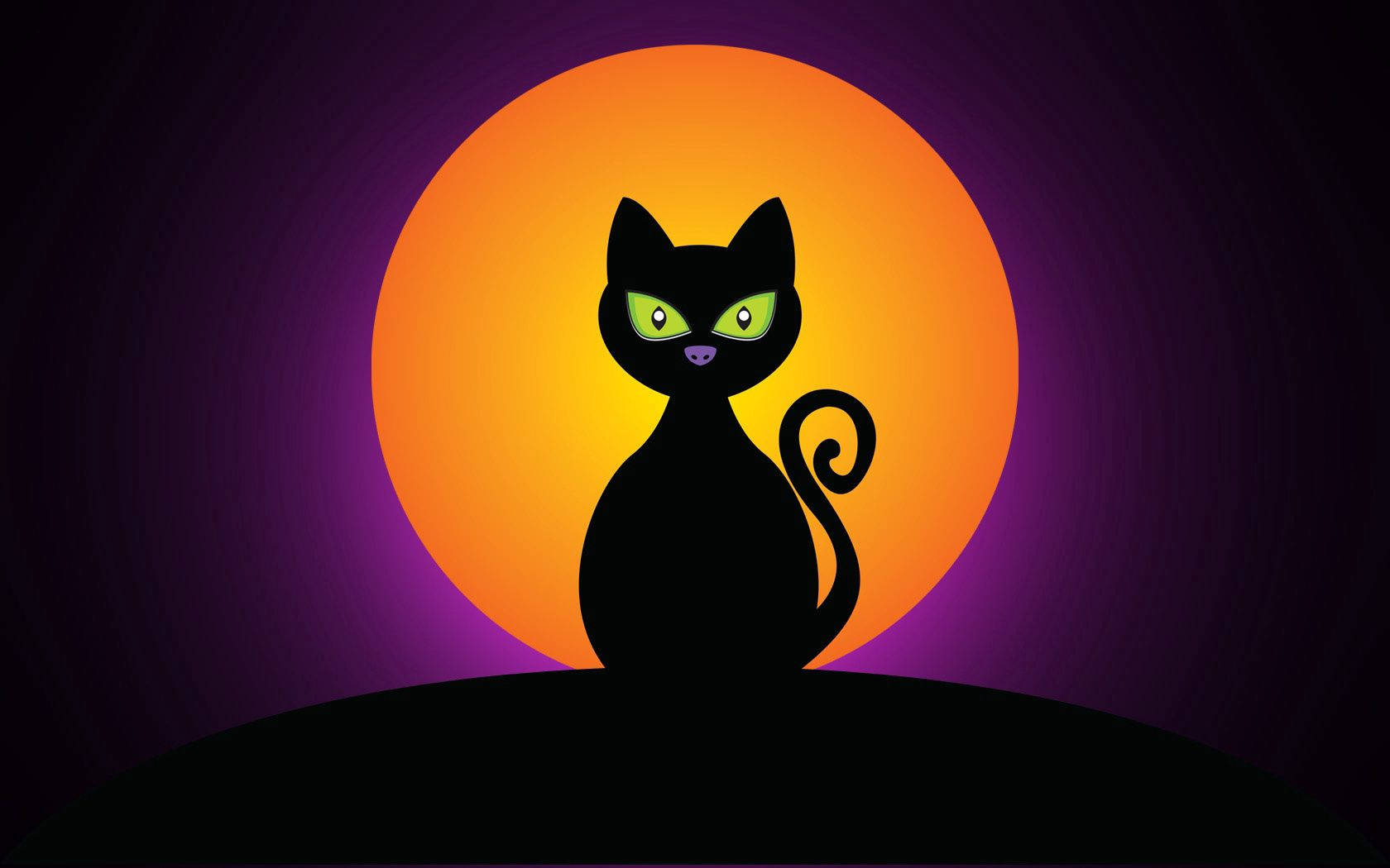黑猫站在万圣节月亮前。