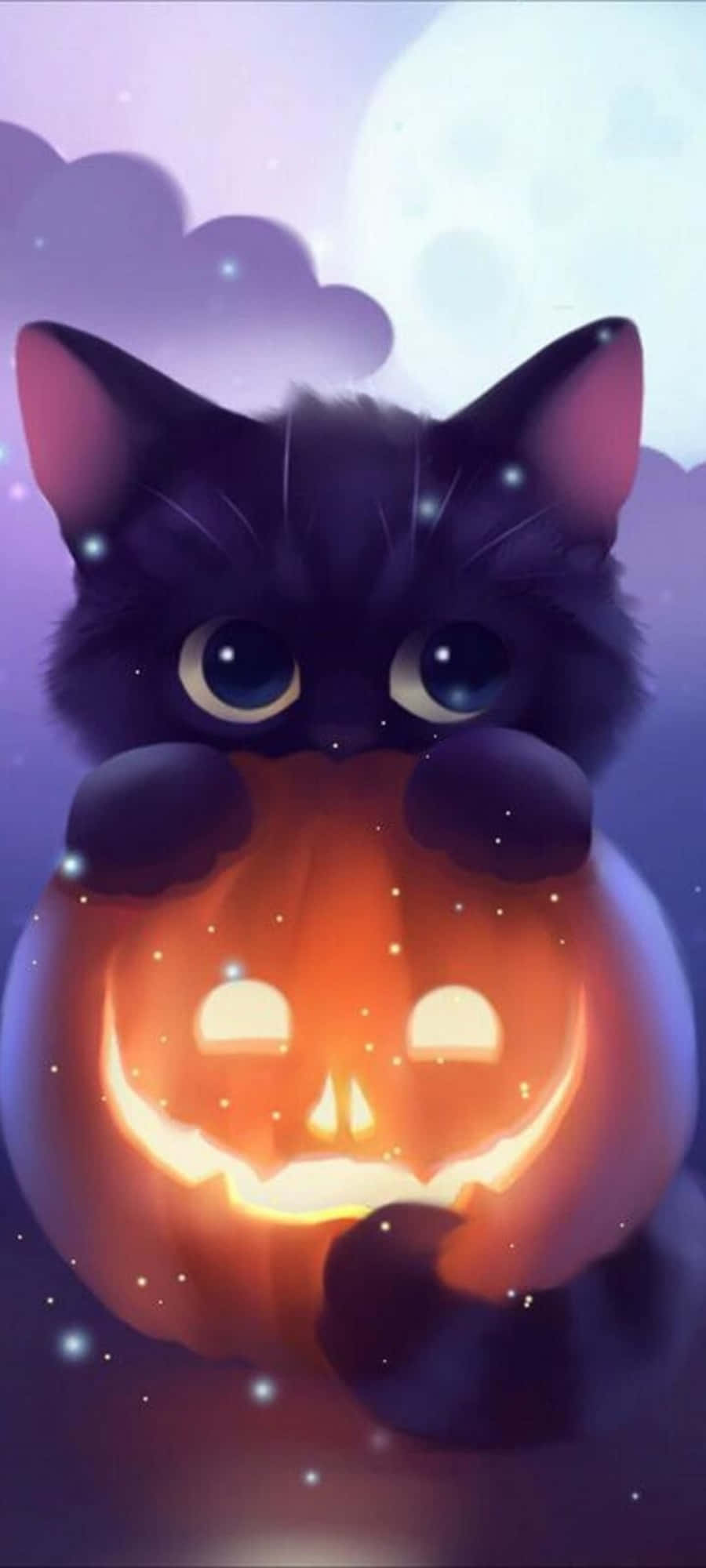 一只黑猫叼着南瓜 壁纸