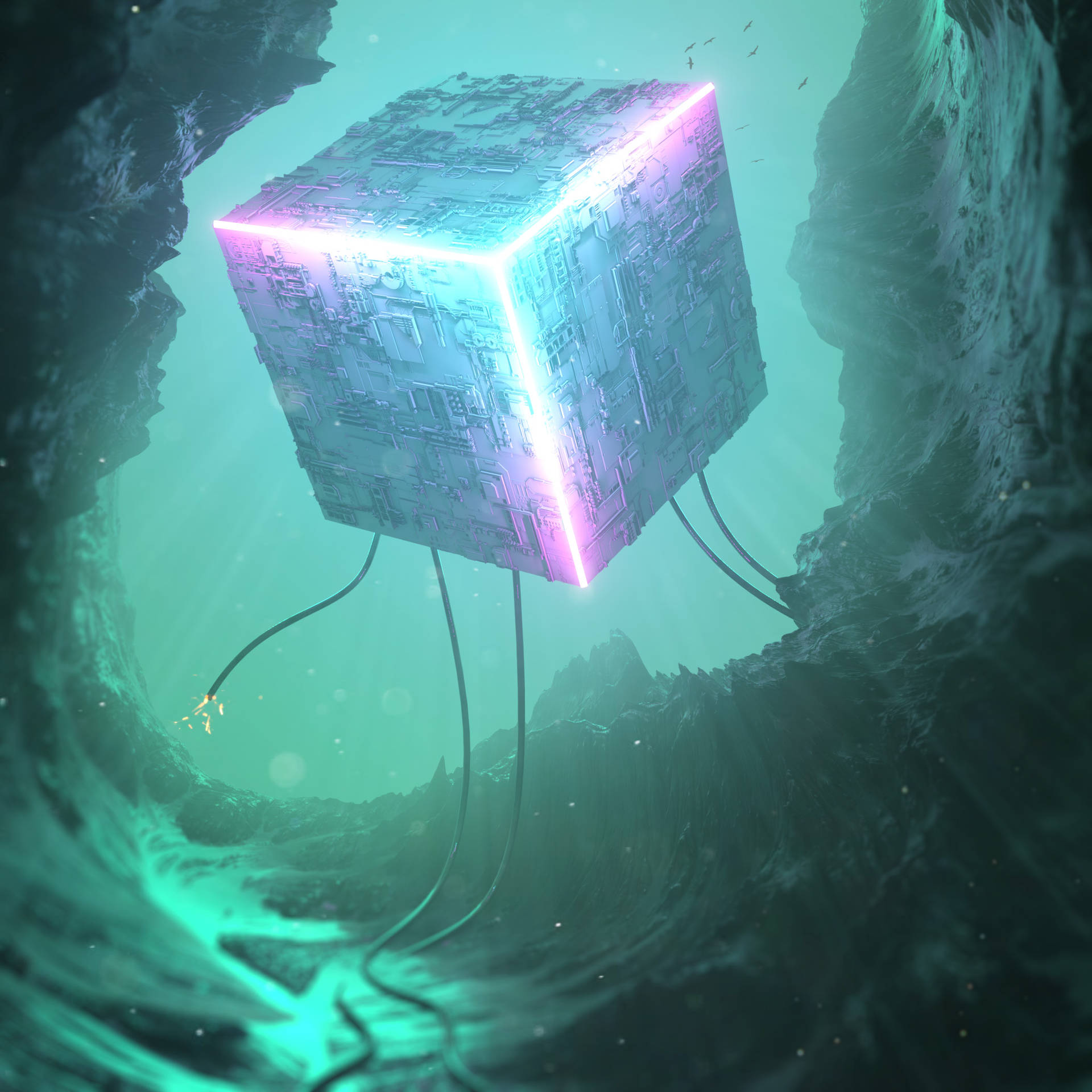 3D霓虹漂浮立方体壁纸