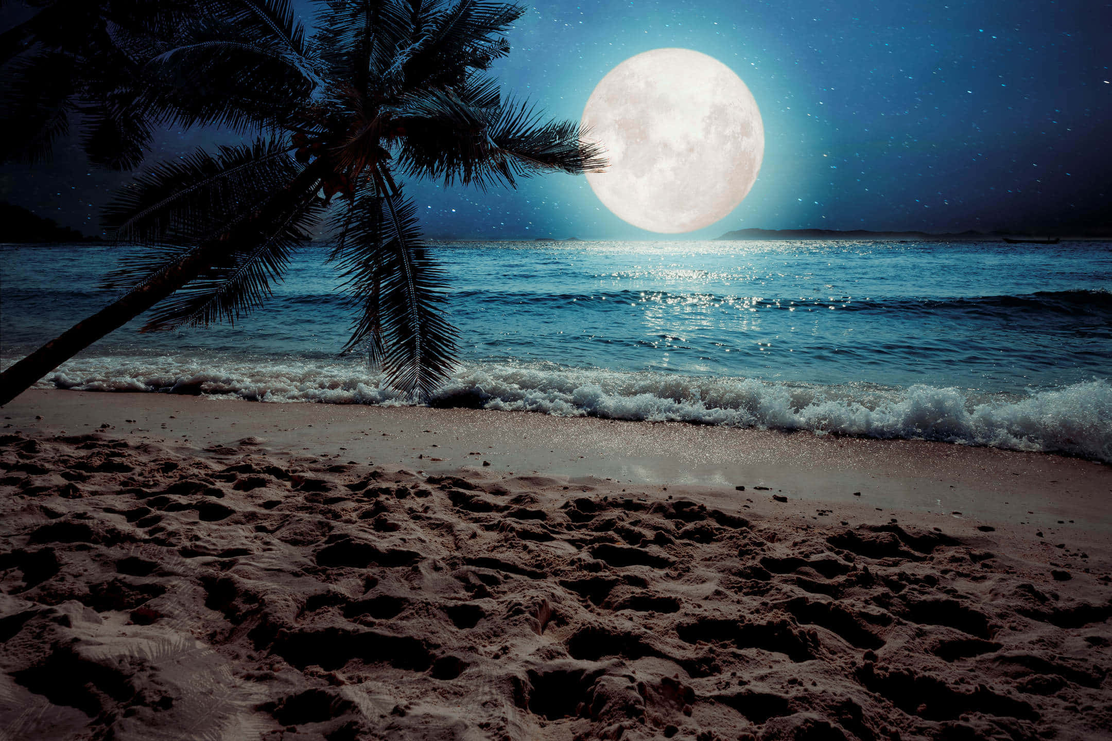 一轮满月高悬夜空 壁纸