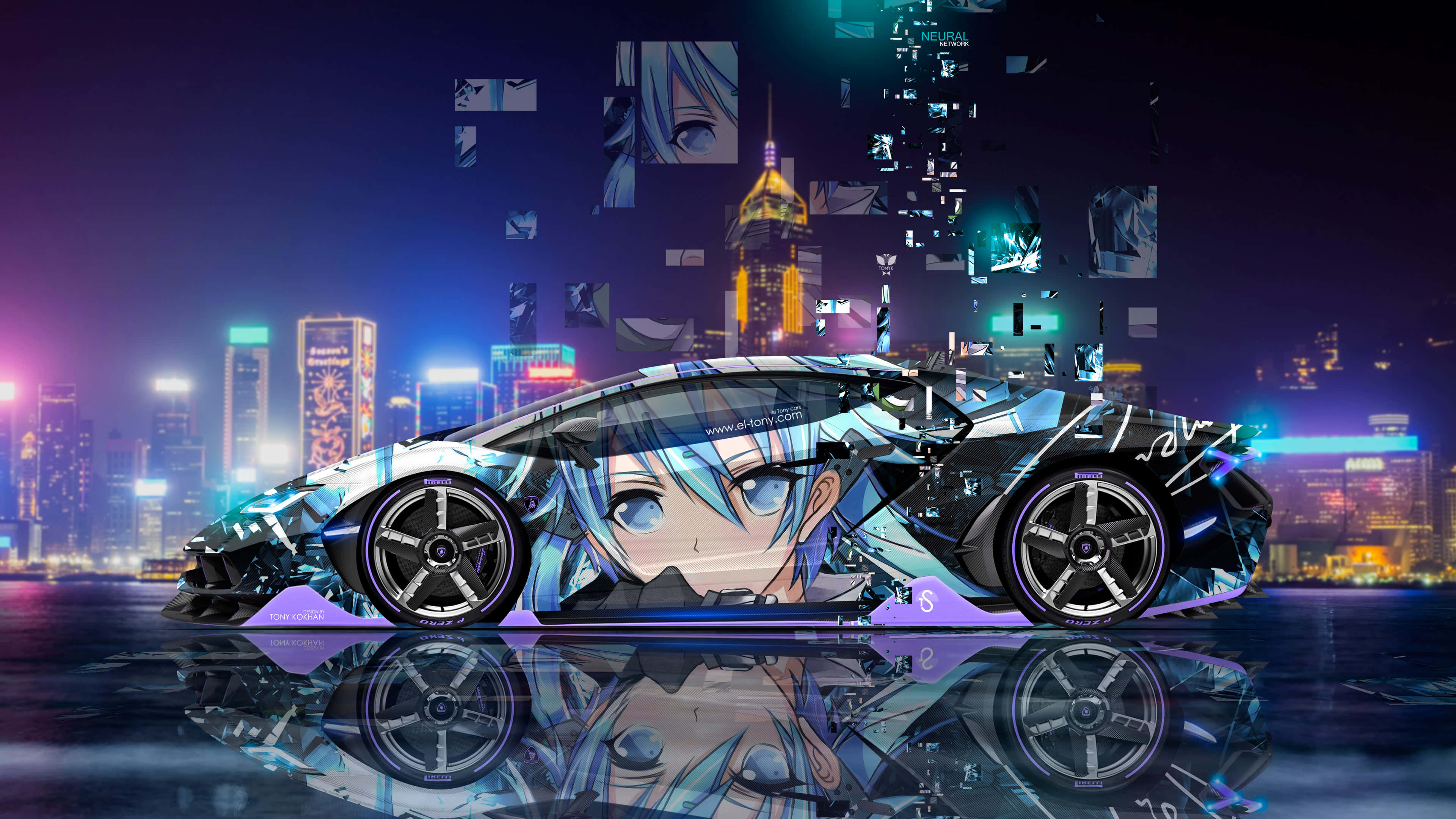 一辆充满力量的动漫赛车，准备在夜色中疾驰。 壁纸