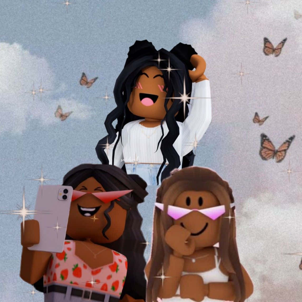 三位女孩与蝴蝶的Roblox图片 壁纸