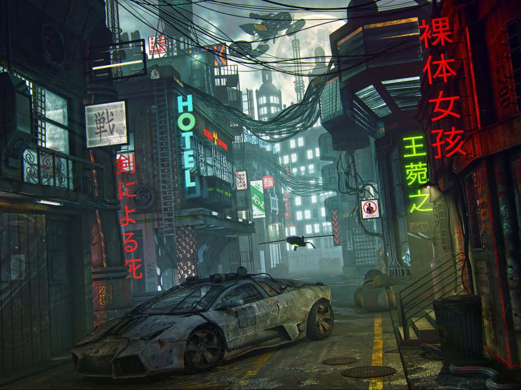 东京动漫城市废弃汽车 壁纸
