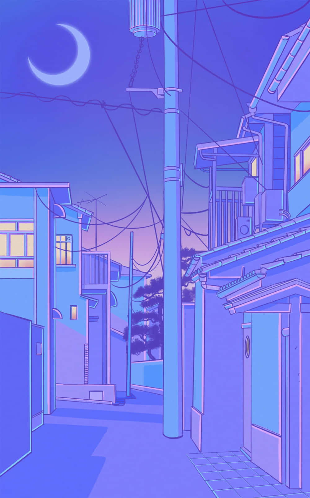 东京动漫紫色村庄之夜 壁纸