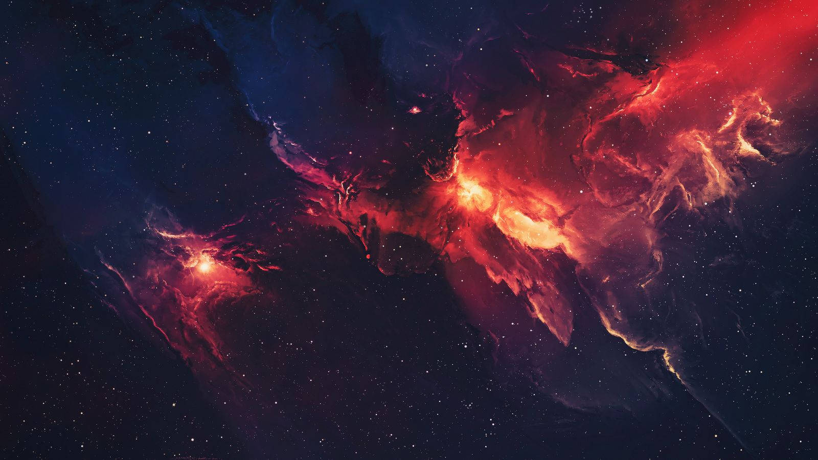 两次灿烂的红色爆炸向外喷发，形成螺旋星系中的群星。 壁纸
