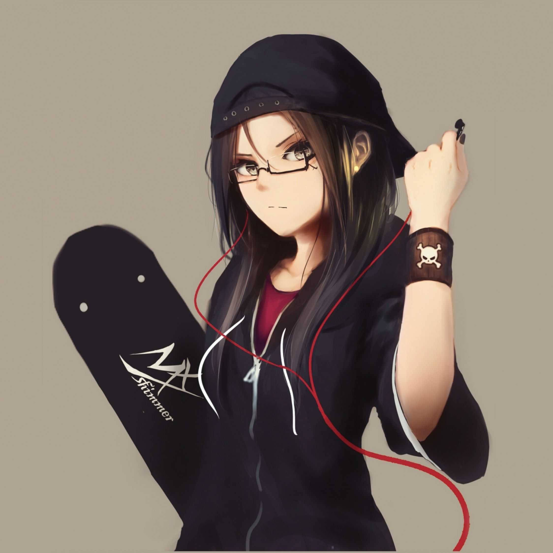 中性风滑板少女手持滑板 壁纸
