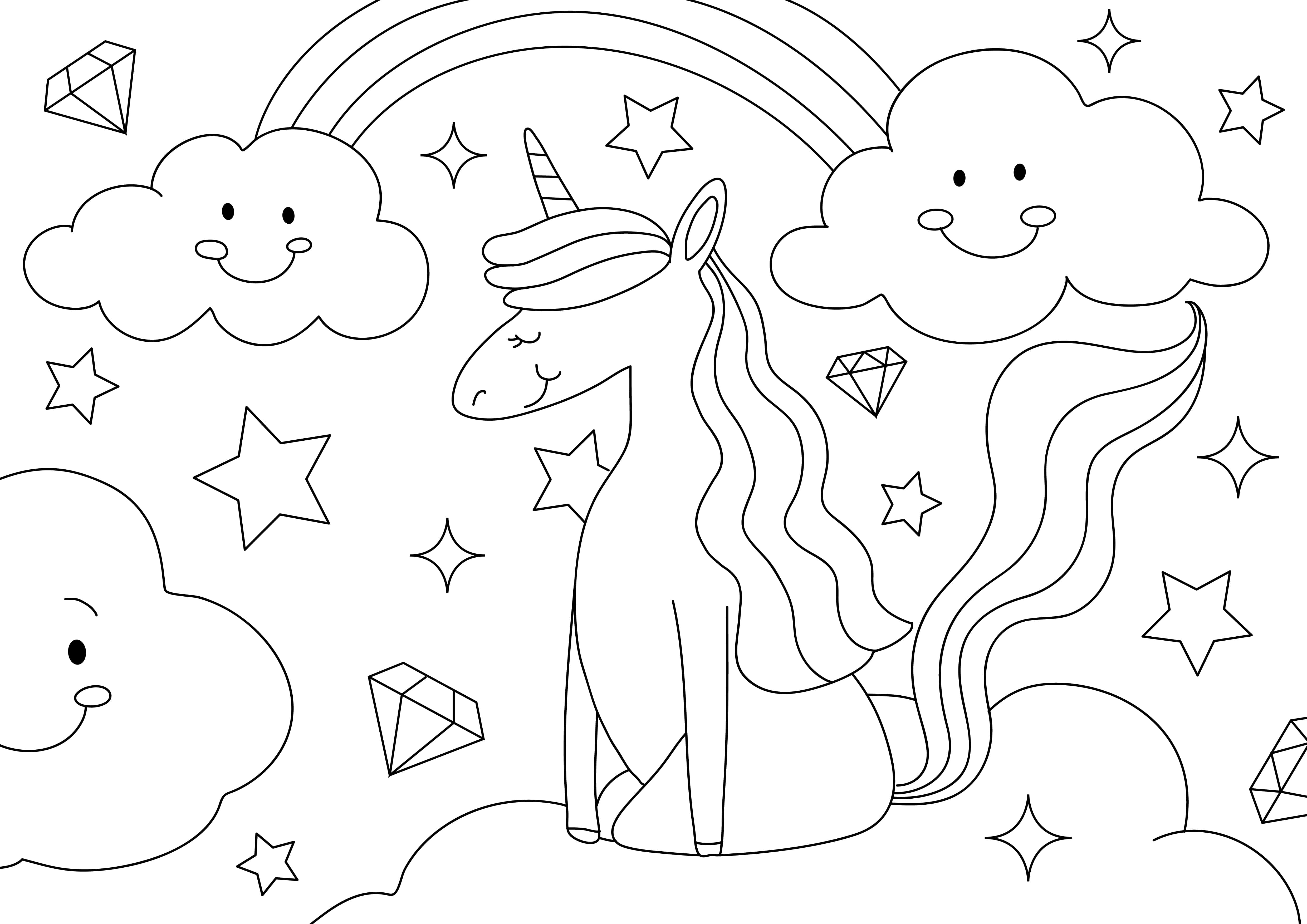云朵与独角兽涂色画 壁纸