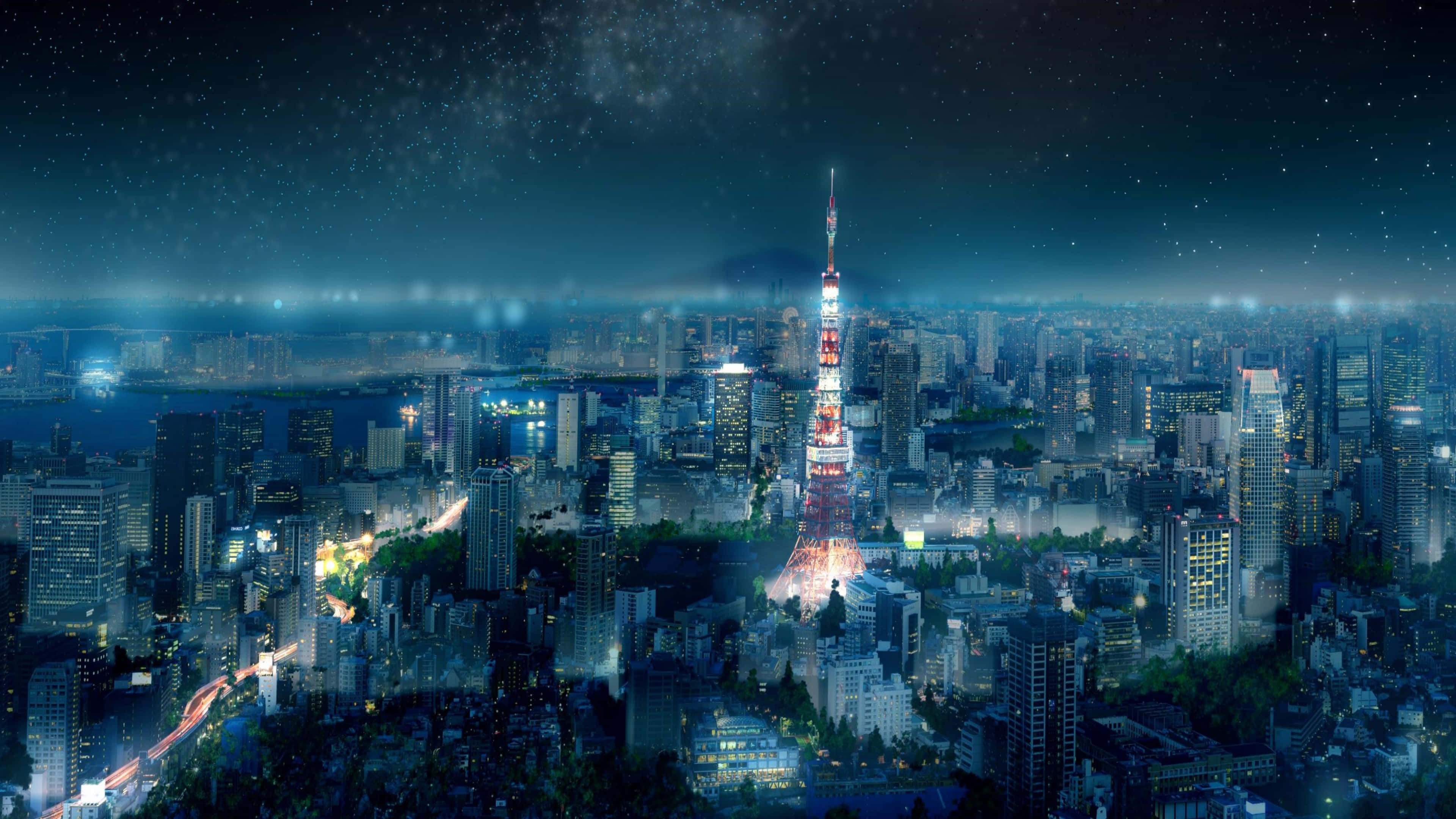 令人陶醉的动漫风格东京夜景 壁纸