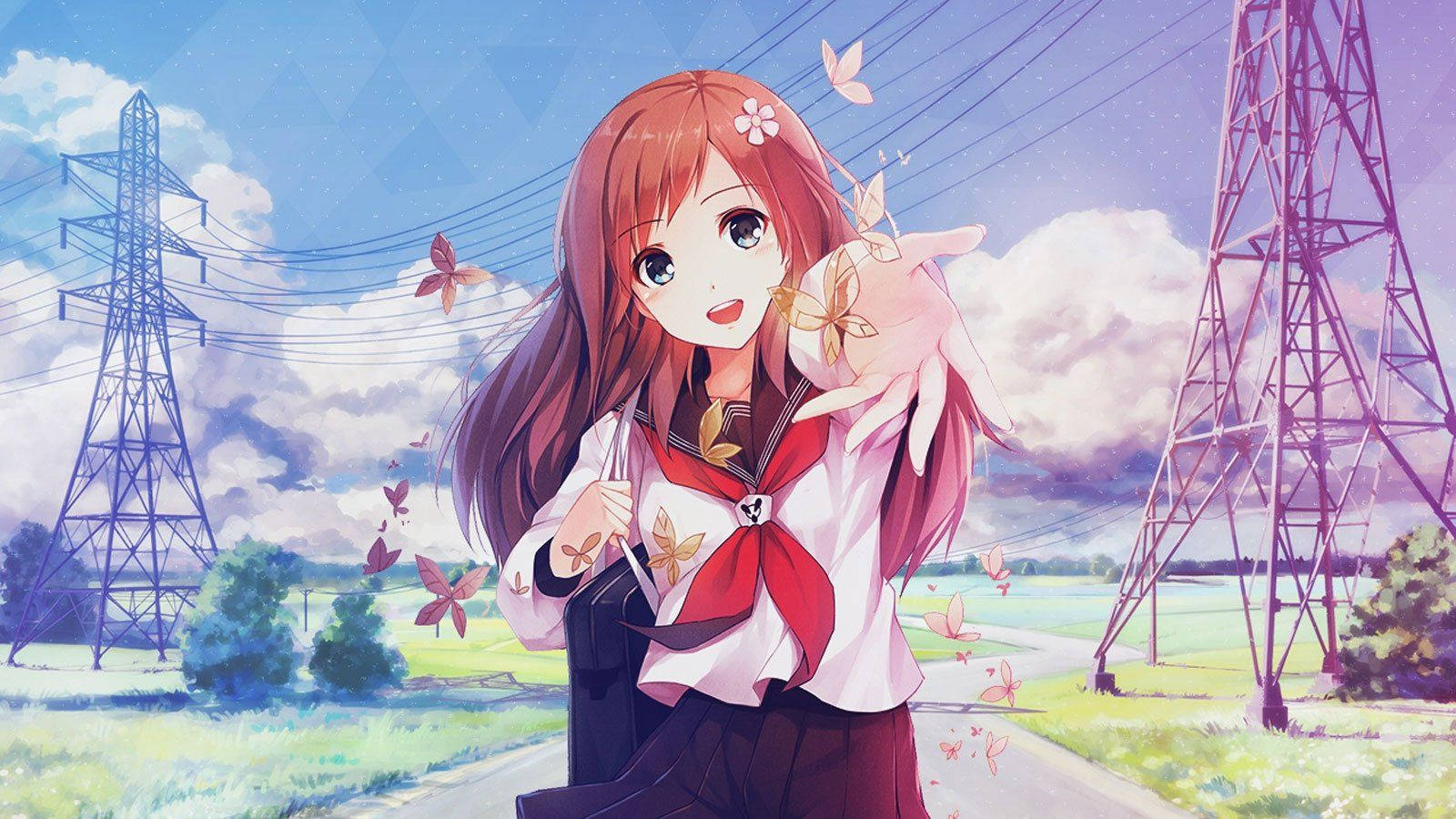 穿校服的动漫女孩伸手壁纸