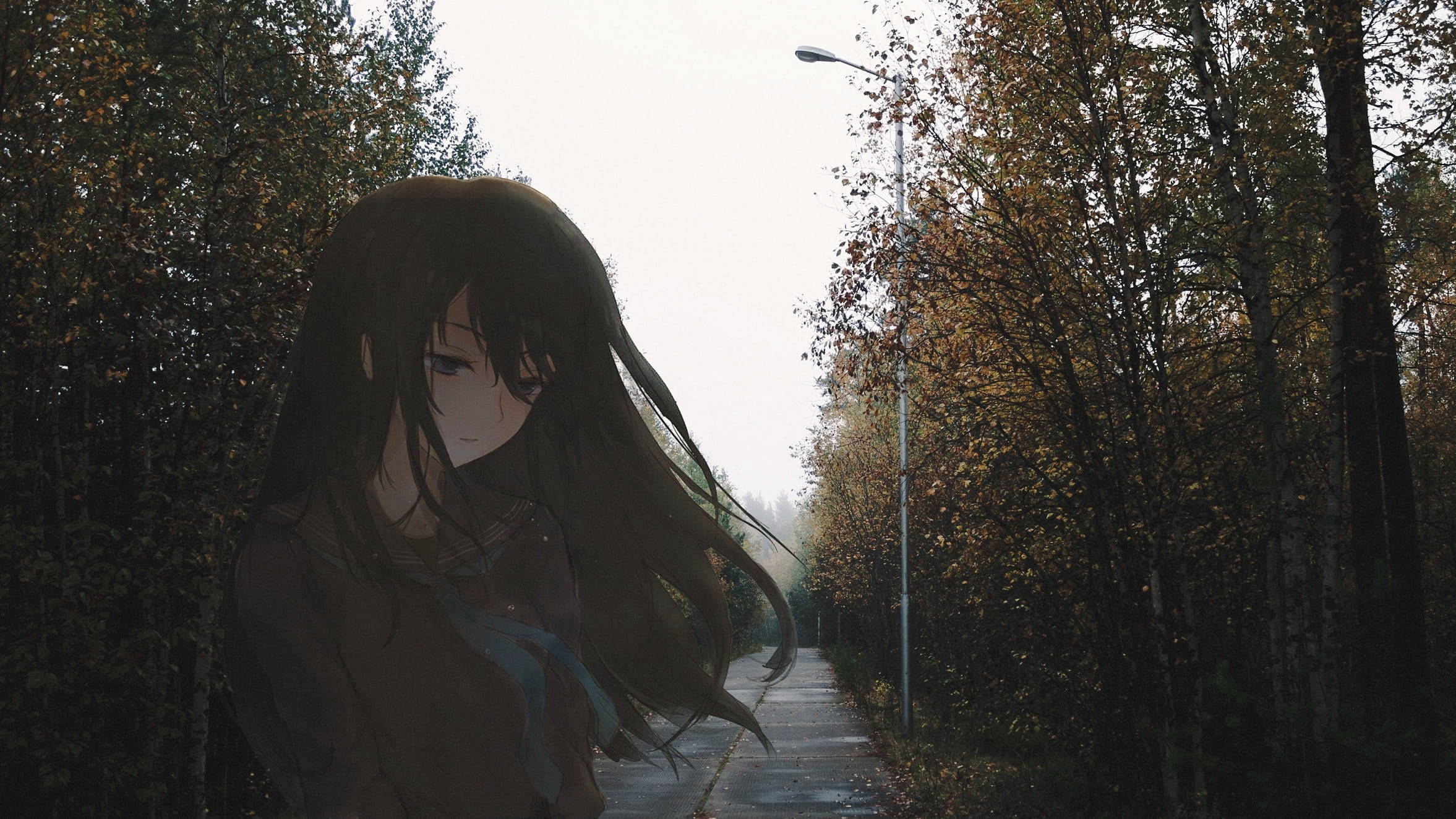 低头伤心的卡通女孩 壁纸