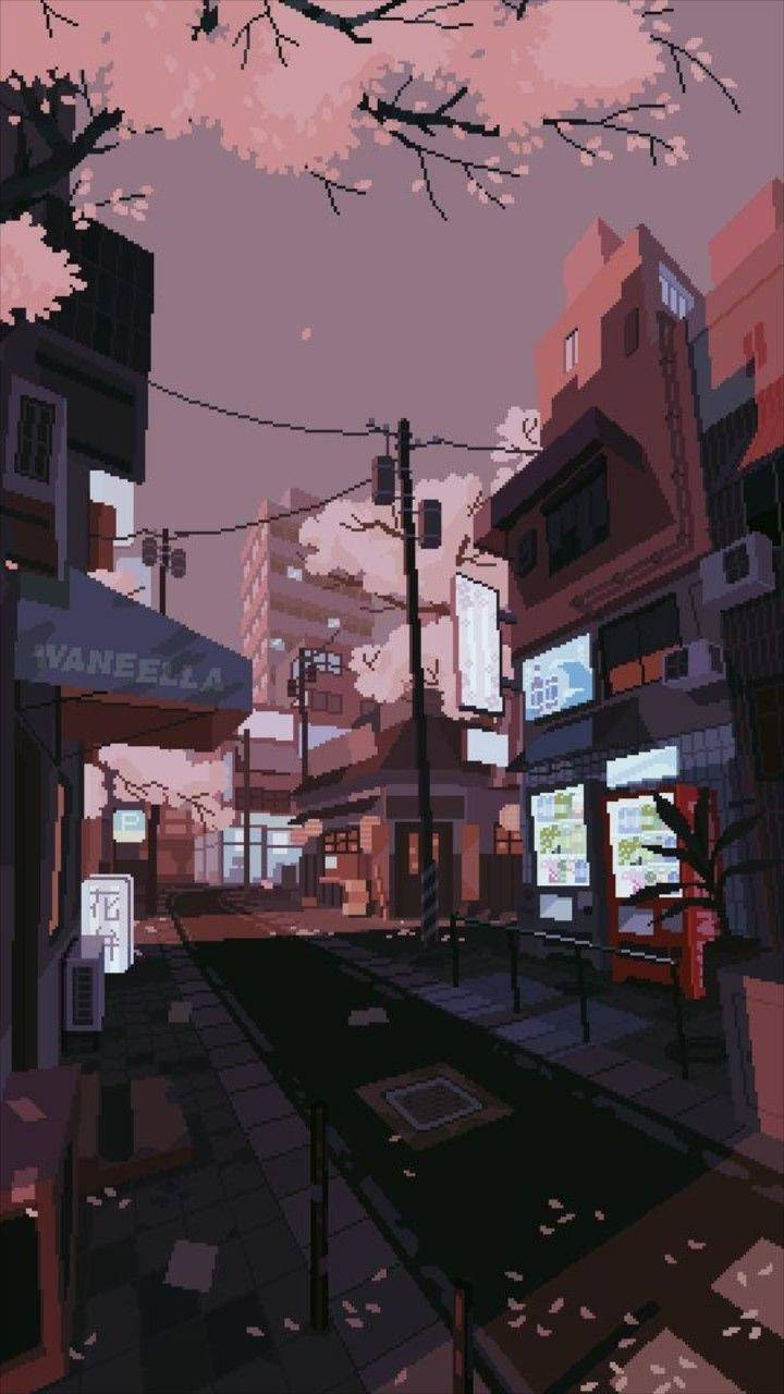 像素化粉棕美学城市 壁纸