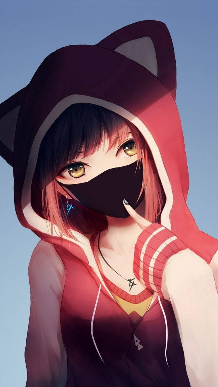 元气戴口罩动漫少女iPhone壁纸 壁纸