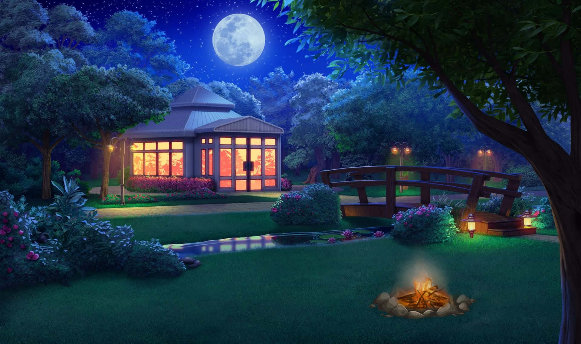 公园月夜星空户外背景 壁纸