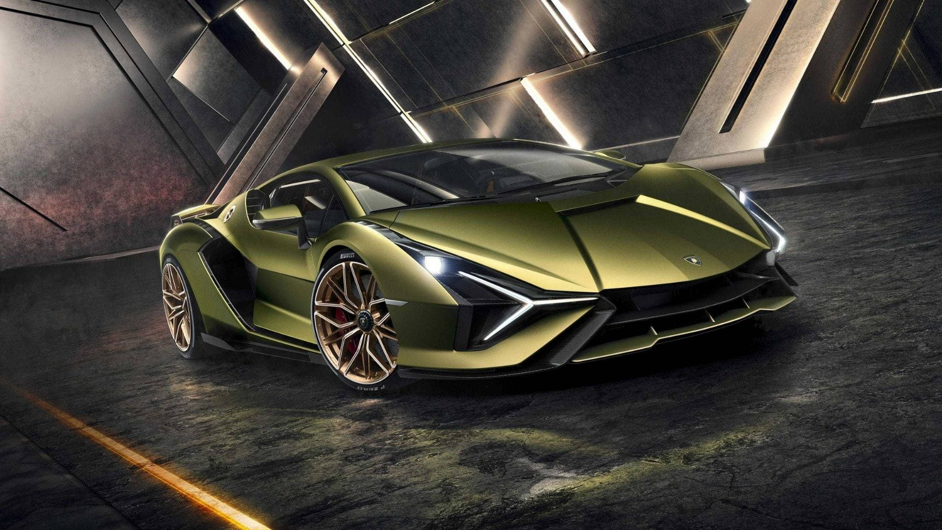 军绿色兰博基尼Aventador的威风全貌 壁纸