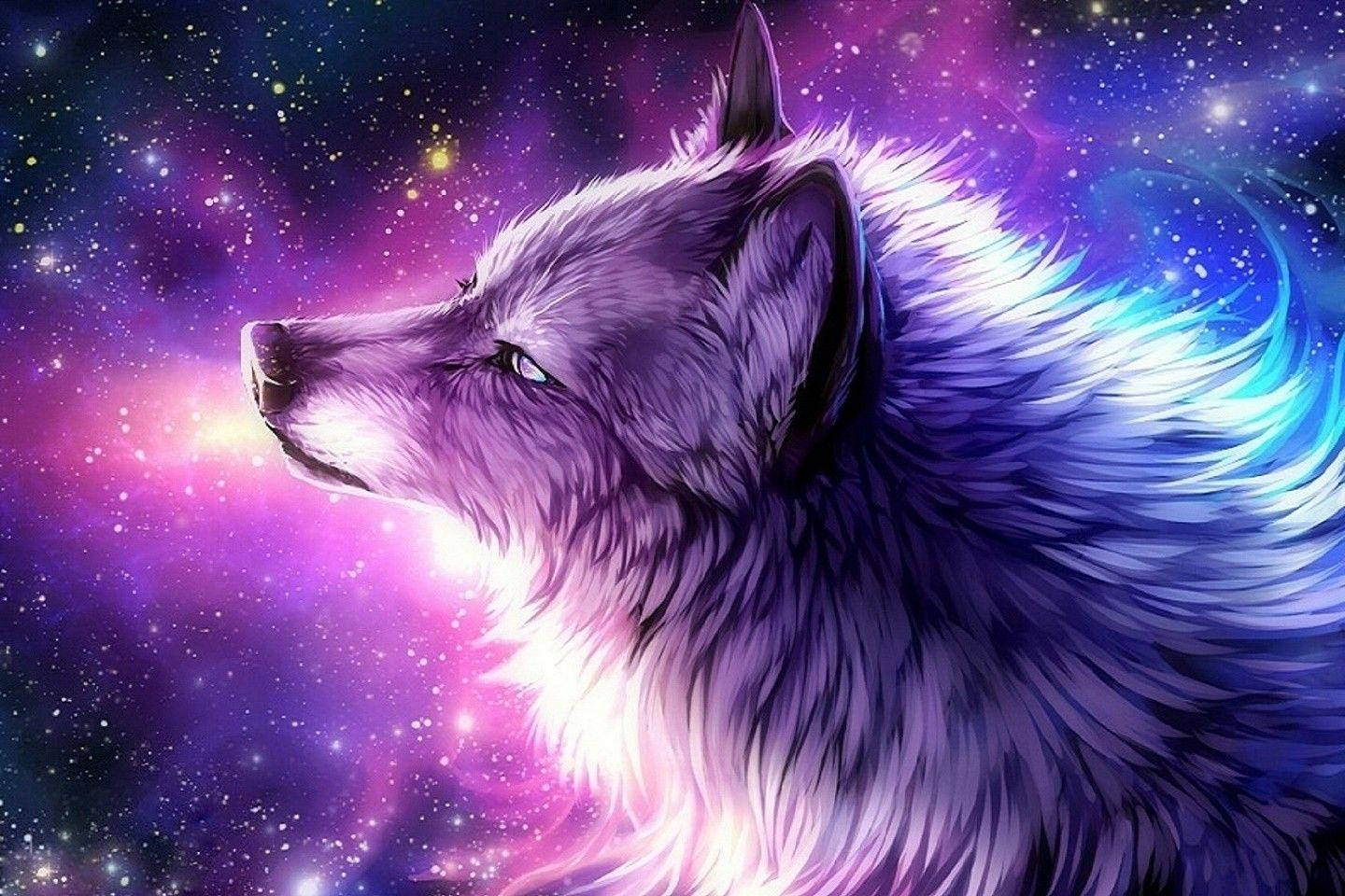 冷艳紫色星系中的威严母狼 壁纸