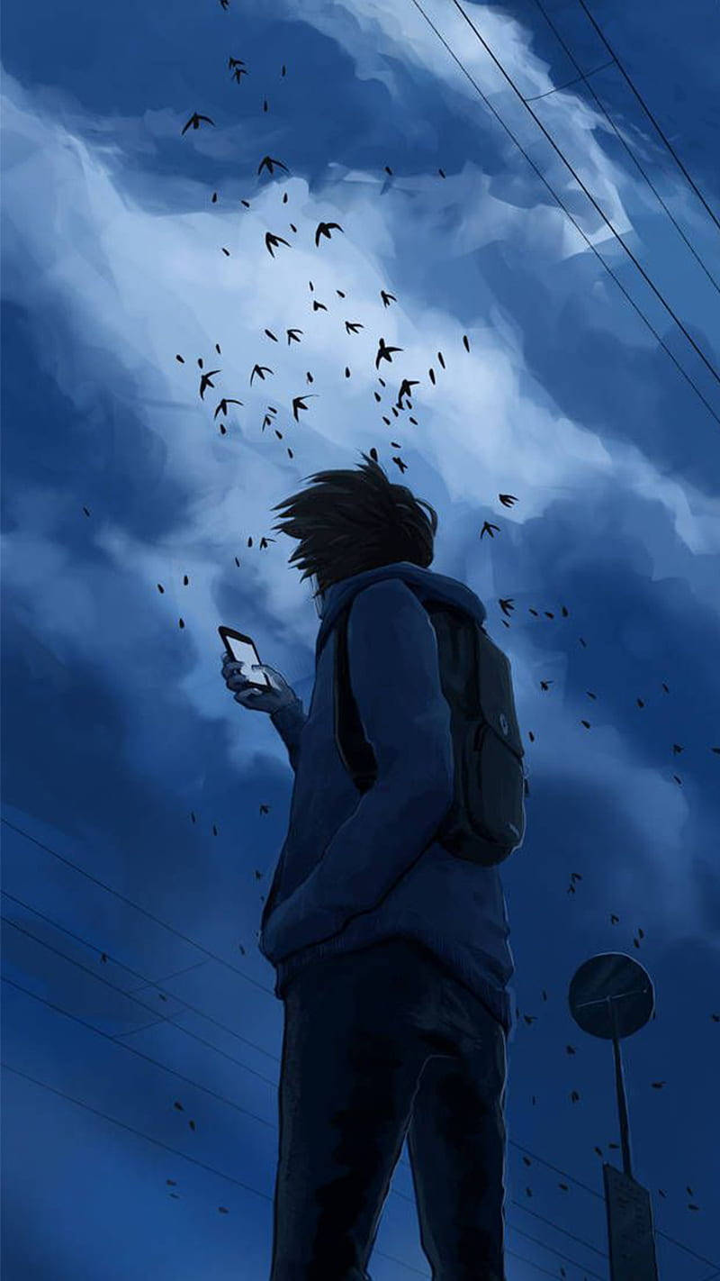 冷酷动漫少年独自街头 壁纸