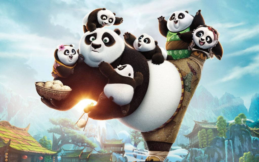 功夫熊猫怀抱众多幼崽