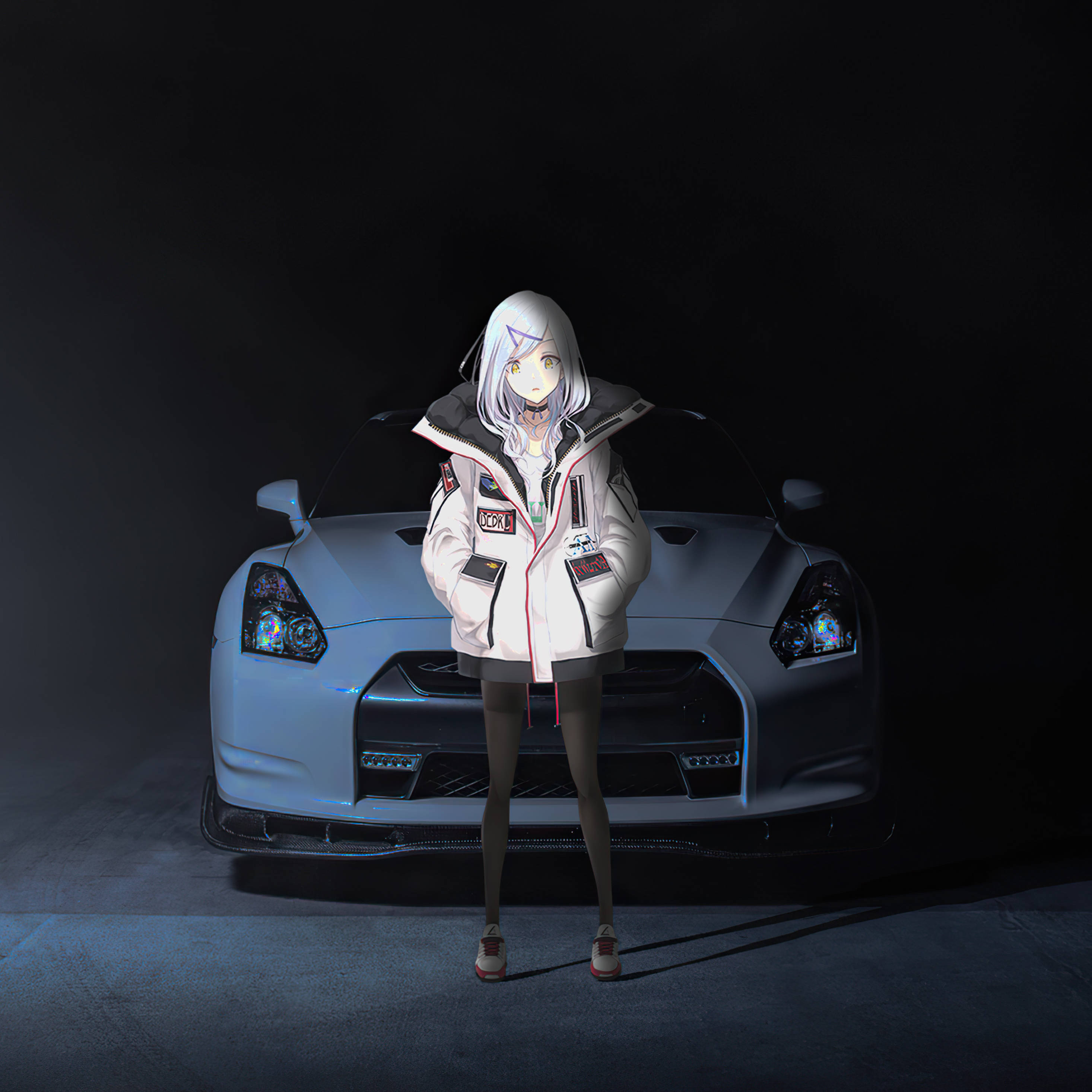 动漫iPad女孩与跑车 壁纸