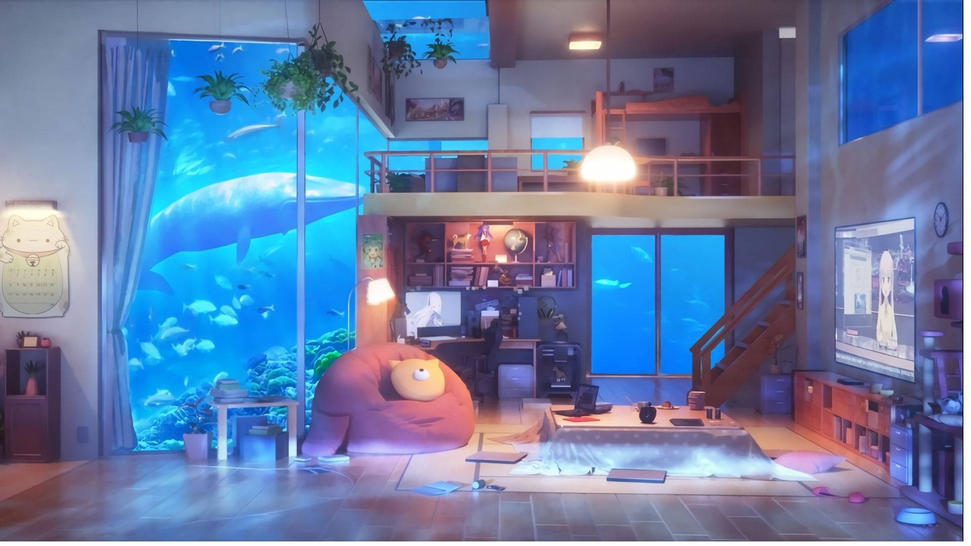 动漫主题水族馆房间 壁纸