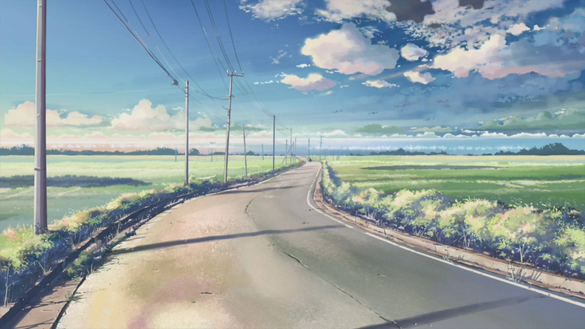 动漫乡村道路风景 壁纸